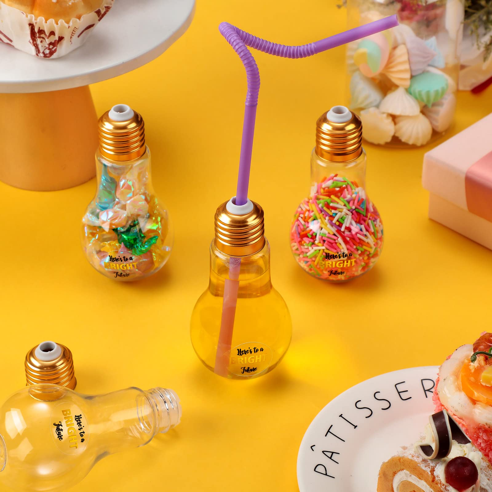 72 Pcs Graduation Plastic Light Bulb Jars Set - 36 Sets Clear Fillable Candy Containers with Lids & Stickers - Bulk Lightbulb Ornaments for Grad Party Decorations, Crafts, and School Celebrations