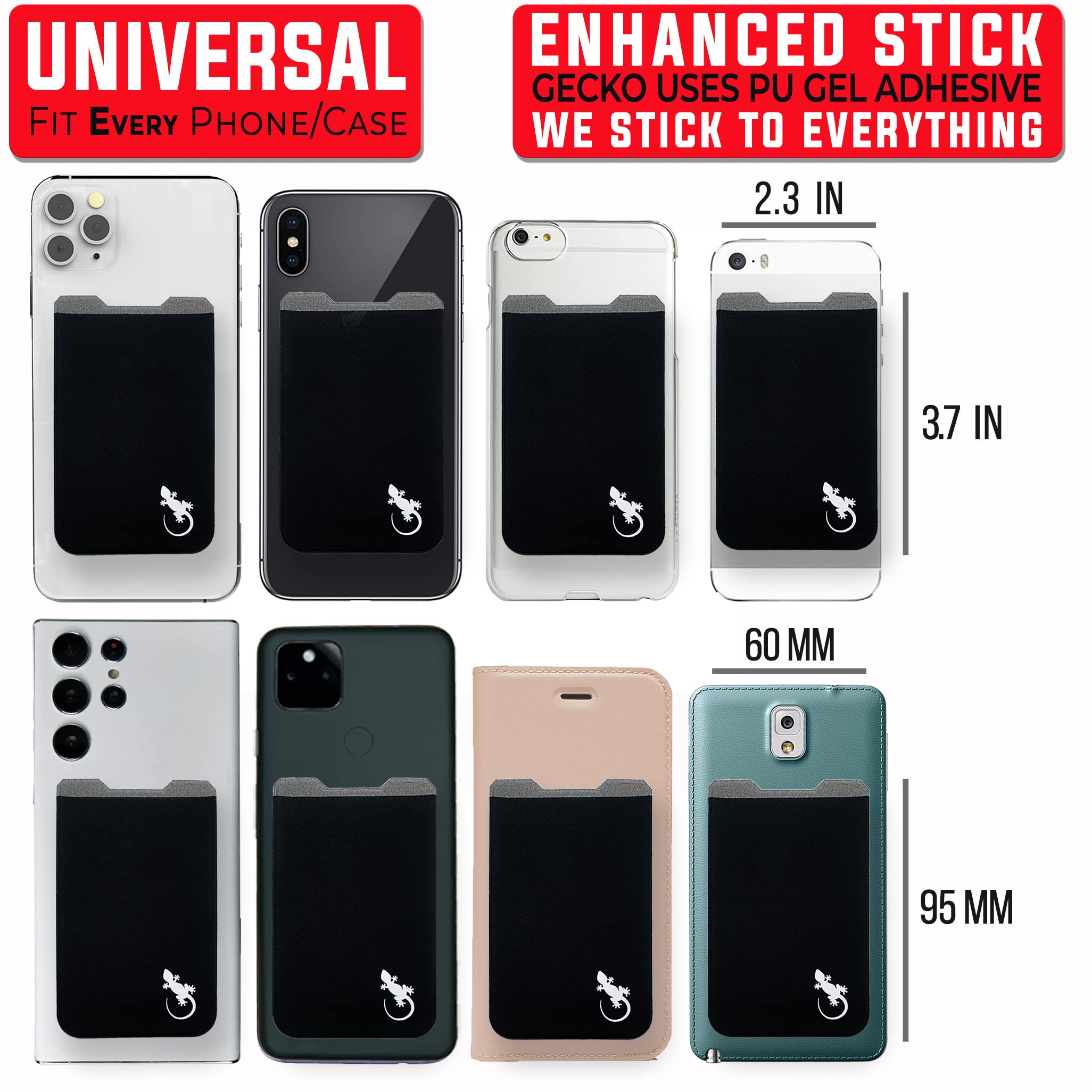 Gecko Stick-On Phone Wallet - Slim Adhesive Card Holder for Credit Cards & Cash - Secure Lycra Pouch for iPhone & Android - Perfect for Travel, Gym & Everyday Use