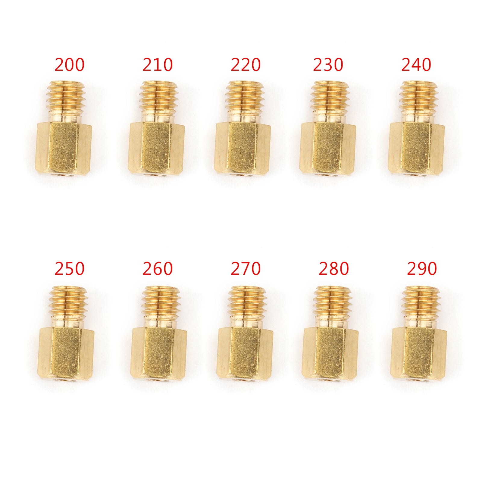 10PCS Hex Type Main Jets for Mikuni VM/TM/TMX Carburetor - Size 200/220/250/290 (4/042) - Compatible with Motorcycles, ATVs & Dirt Bikes - High Performance Fuel System Upgrade