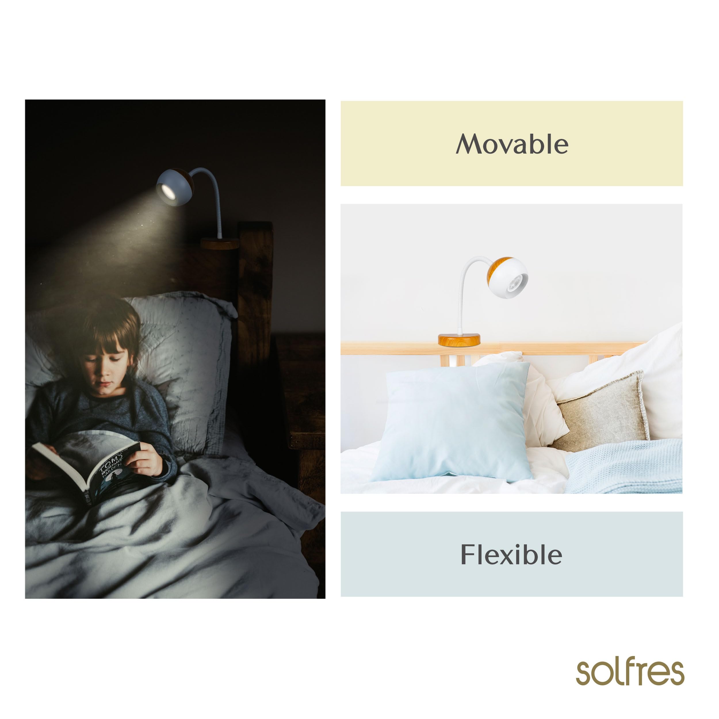 Solfres No Drill Bed Headboard Reading Light - Dimmable LED Book Lamp with Flexible Arm & Bulb for Bedtime Reading | Perfect for Bedrooms, Dorms & Nighttime Reading Comfort