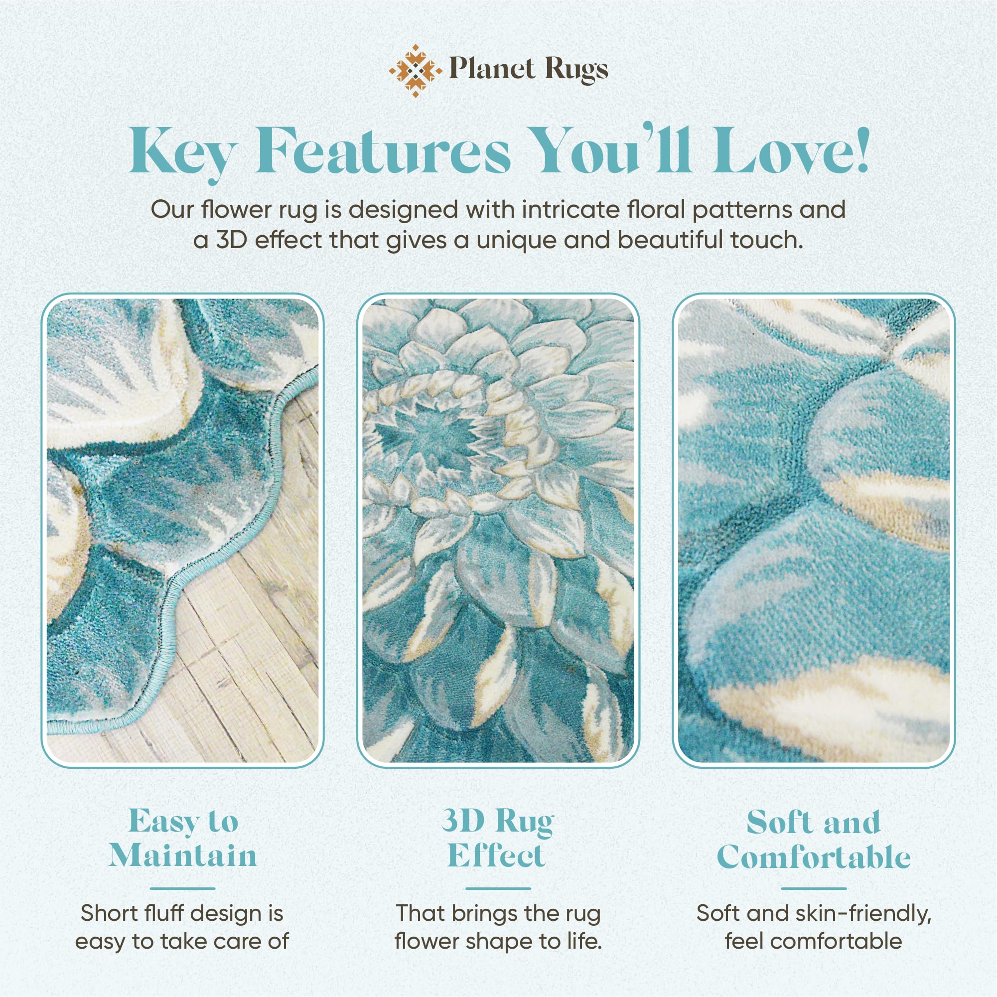 5ft Round Flower Shaped Area Rug - Soft Plush Circle Carpet for Bedroom, Living Room & Nursery - Cute Girly Home Decor in Sky Blue 303 - Perfect for Boho Chic, Kids Room & Cozy Spaces