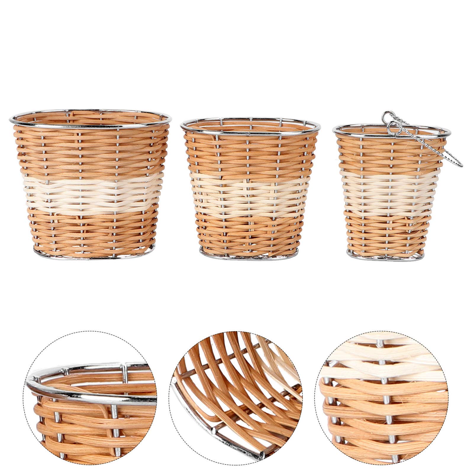 3-Piece Woven Storage Basket Set - Rattan Cup Holders, Desk Organizer & Mini Hamper for Home Decor, Wedding Table Centerpiece, Green Plant Holder - Perfect for Living Room, Office & Boho Wedding Decorations