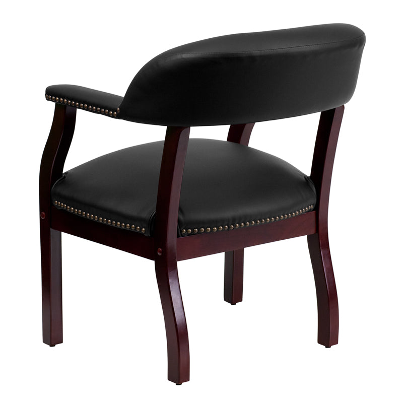 Premium FLASH Diamond Black LeatherSoft Conference Chair with Accent Nail Trim - Ergonomic Office Chair for Executive Meetings & Home Office Workspace