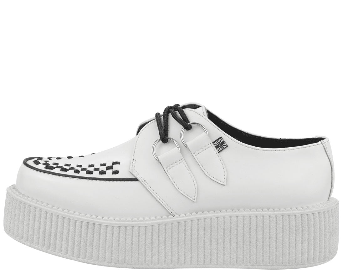 T.U.K White Leather Low Creeper Shoes with White Sole - Punk Rock Fashion for Women & Men | Perfect for Concerts, Parties & Everyday Streetwear
