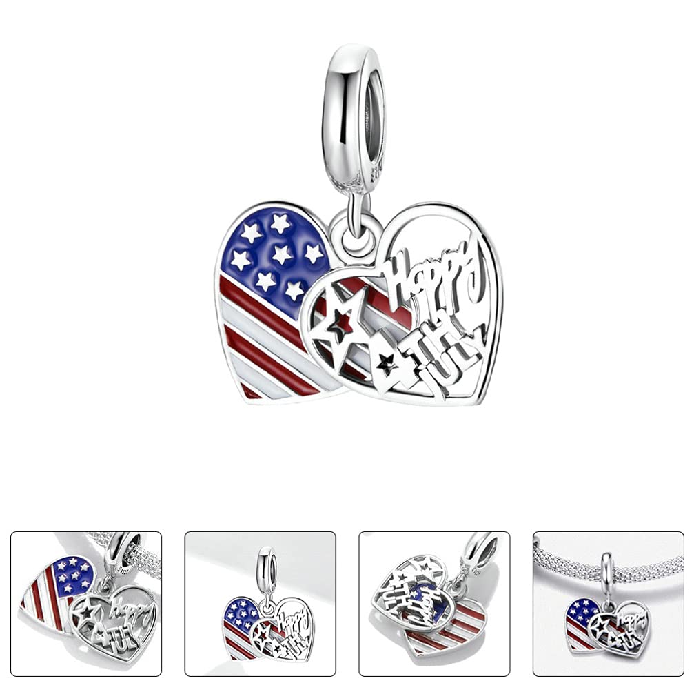 Holibanna 1pc USA Flag Love Charm Bracelet - S925 Sterling Silver Heart Pendant Wrist Chain Accessory for Women | Perfect for 4th of July, Valentine's Day & Patriotic Gifts