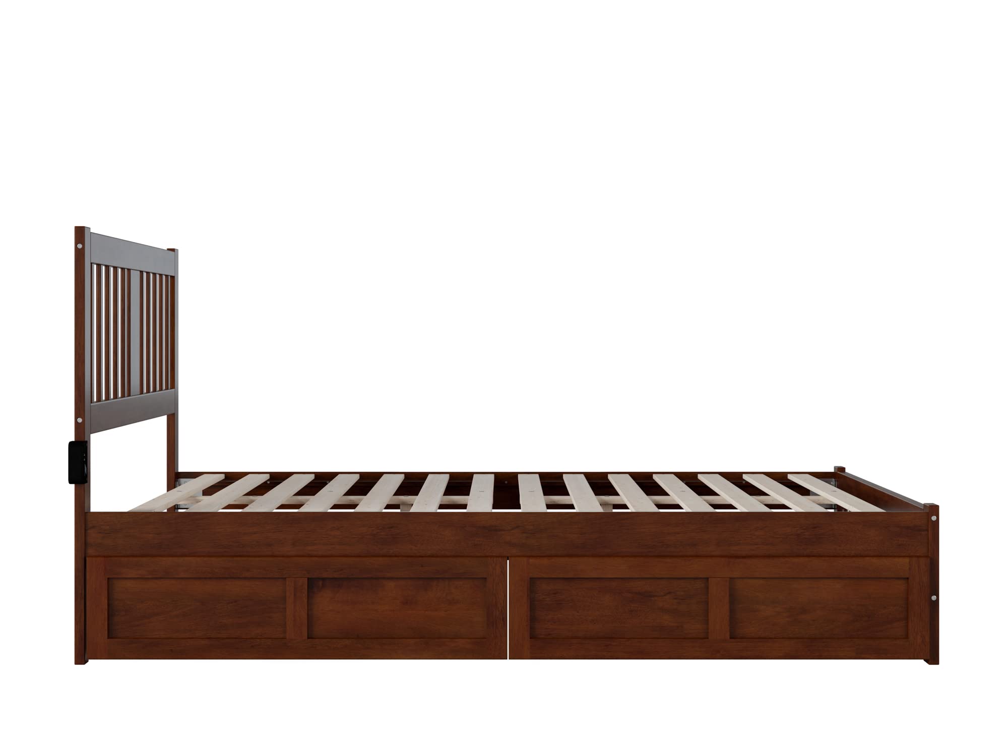AFI Tahoe Queen Size Platform Bed with Footboard & 4 Storage Drawers in Walnut Finish - Modern Bedroom Furniture for Small Spaces & Guest Rooms