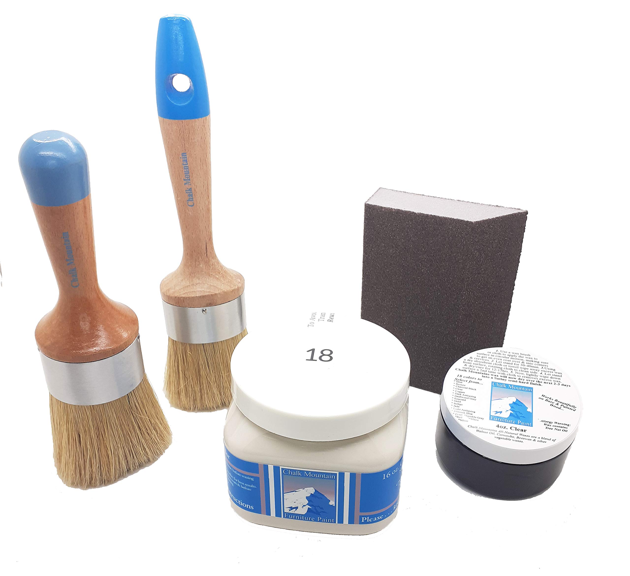 Chalk Mountain Brushes - 5-Piece All-in-One Chalk Furniture Paint Starter Kit (#29) - Perfect for DIY Furniture Painting, Home Decor, and Craft Projects