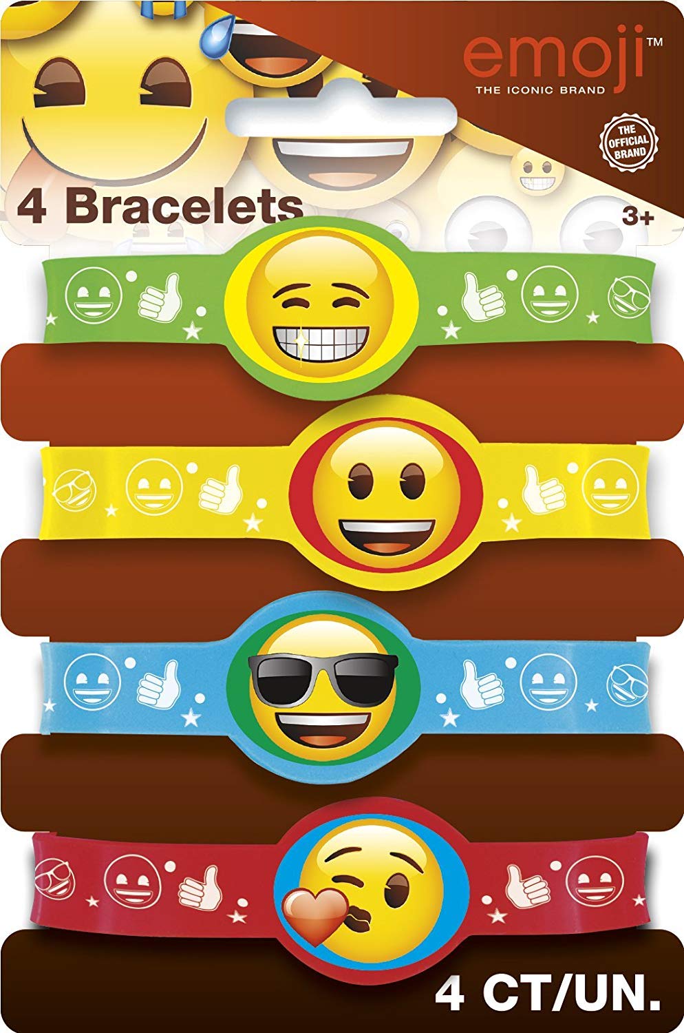 Stretchy Emoji Party Bracelets for Kids - 4 Pack Fun Colorful Wristbands for Birthday Parties, School Events & Playdates