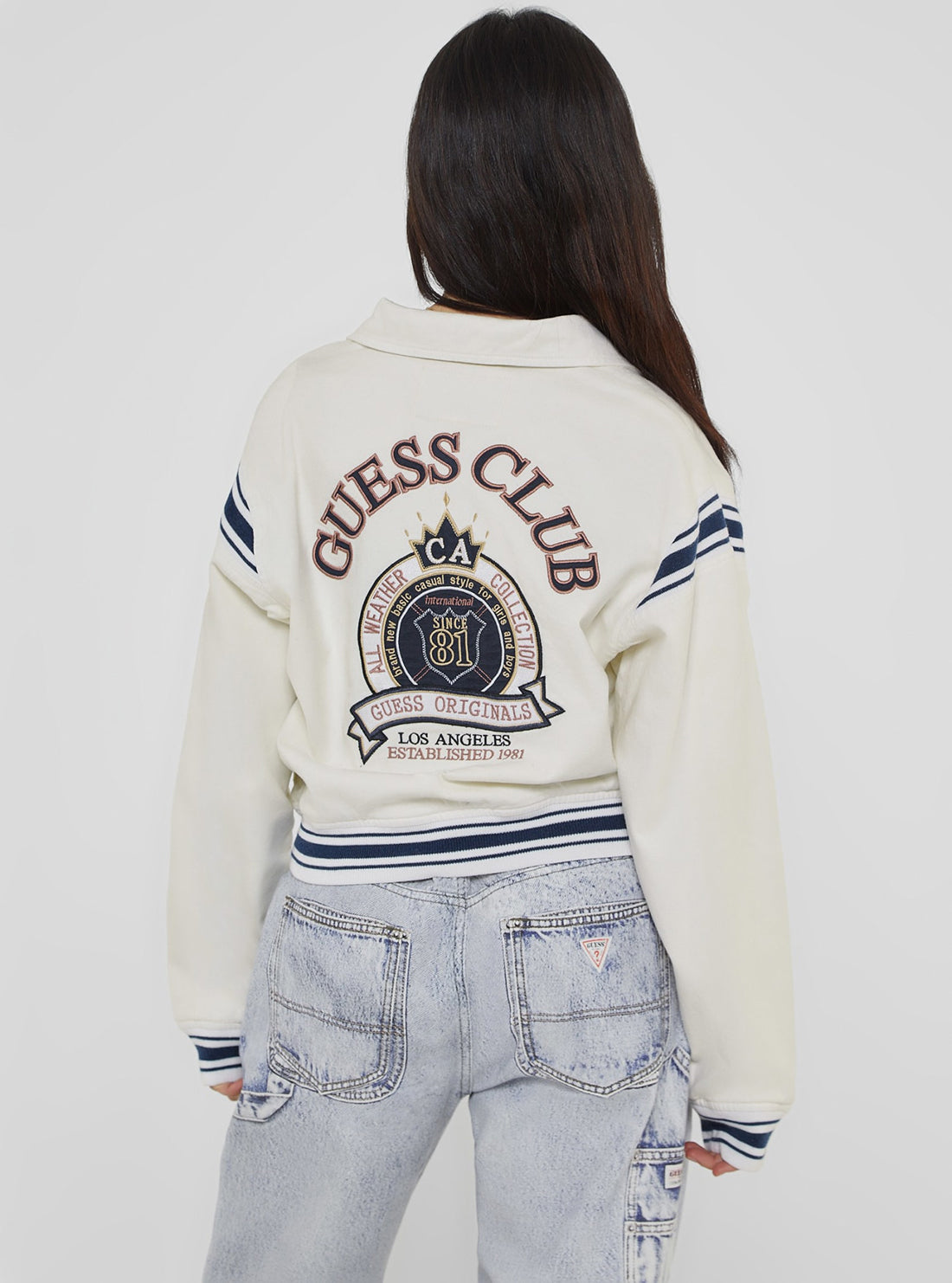 Guess Originals White Cropped Jacket for Women | Stylish Denim Jacket | Perfect for Spring & Summer Outfits | Casual Wear, Street Style, and Date Nights