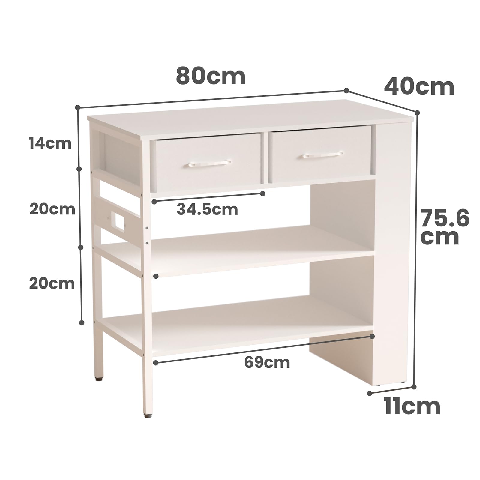 Modern White Kitchen Island with Open Storage Shelves, Spice Rack & Power Outlet - Versatile Bar Table for Cooking, Dining & Entertaining in Small Spaces