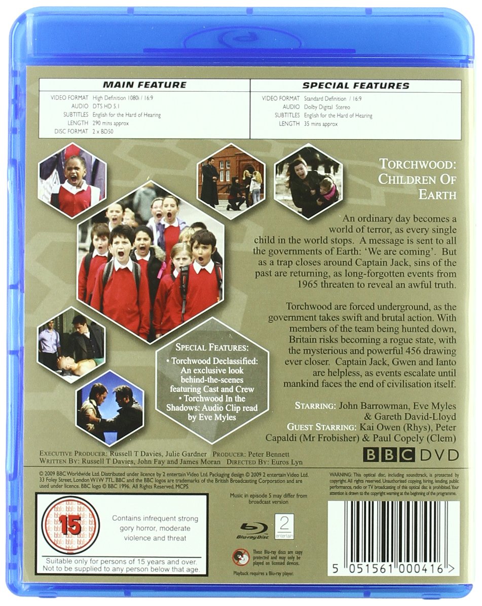Torchwood: Children of Earth - Complete Series 3 Blu-ray (Region Free) - Sci-Fi TV Show for Adults & Teens - Perfect for Home Entertainment & Gift Giving
