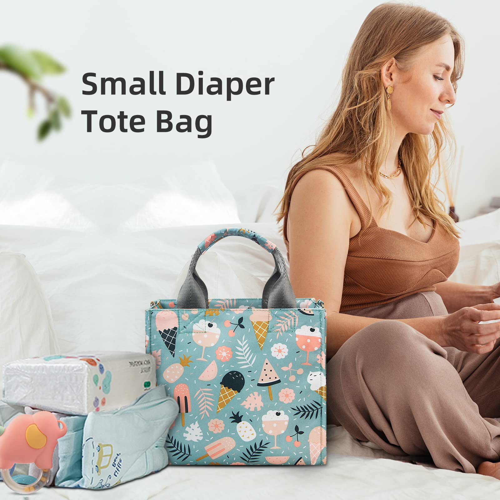 Waterproof Small Diaper Bag for Travel - Mini Crossbody Tote with Multiple Pockets | Lightweight Baby Essentials Organizer for Moms | Perfect for Daycare, Shopping & Family Outings (Cartoon Dessert Design)