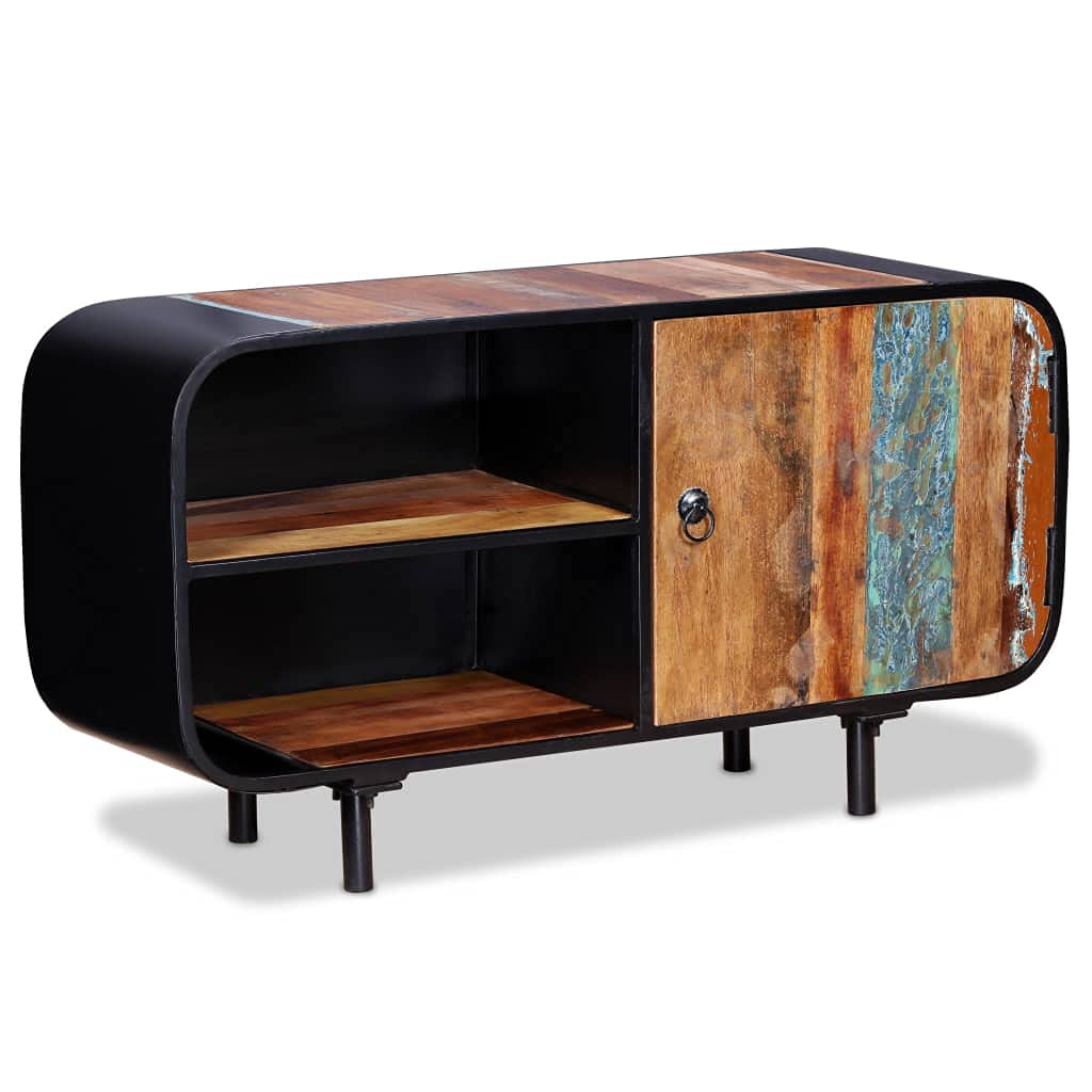 Keenso Reclaimed Wood TV Stand with Metal Frame & 2 Shelves - Rustic Sideboard Cabinet for Living Room & Bedroom | Perfect for Flat Screen TVs, Media Storage & Home Decor