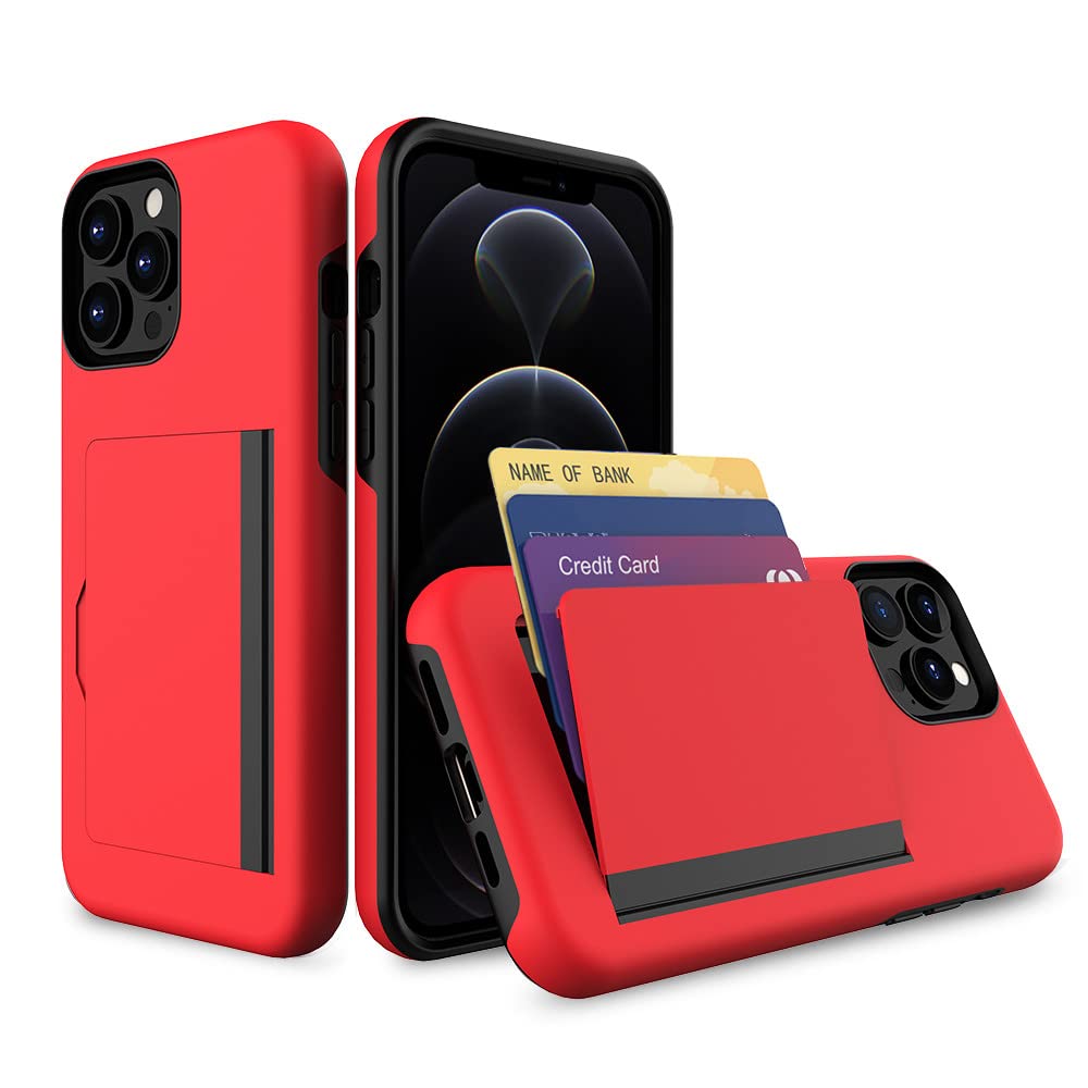 Premium RFID Blocking Credit Card Holder Case for iPhone 13/12/11 Pro Max/XR/XS/8/7/6 - Slim Wallet Phone Cover with Secure Card Slots (Red) - Perfect for Travel, Commuting & Contactless Payment Protection
