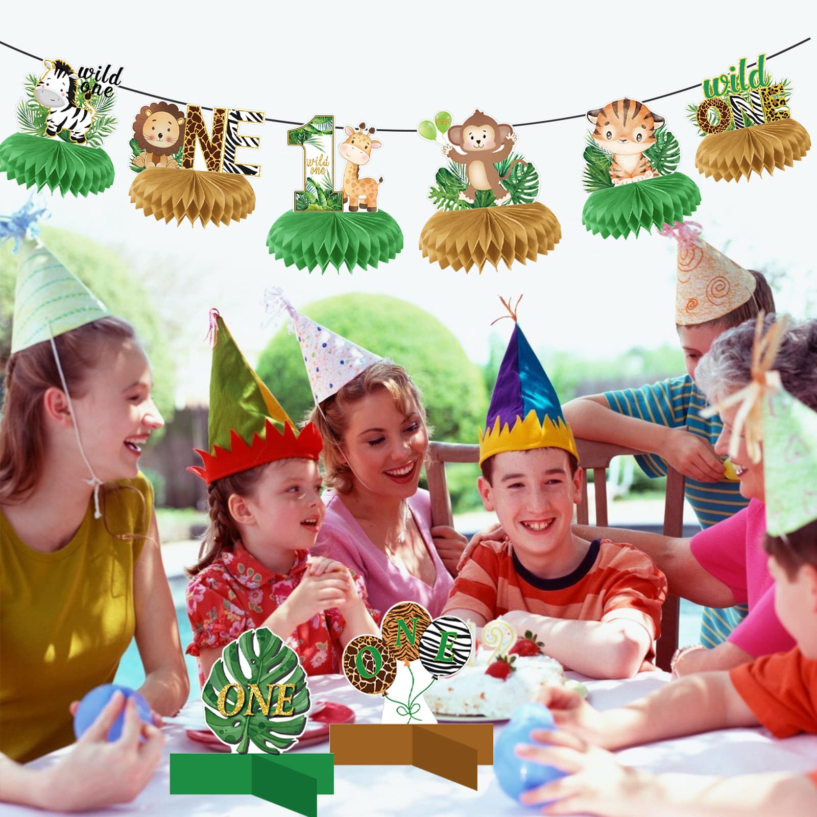 10-Pack Wild One Honeycomb Centerpieces - 3D Double-Sided Jungle Animal Decor for Birthday, Baby Shower & Safari Themed Parties - Perfect for Boys/Girls Tablescapes & Nursery Decorations