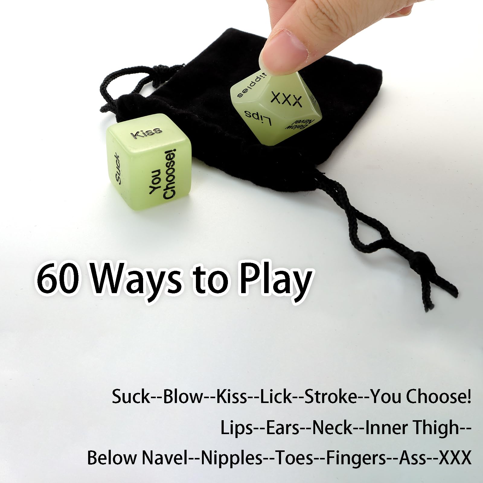 Fun Glow in The Dark Sex Dice Set for Couples - 60 Exciting Ways to Play | Romantic Adult Game for Anniversary, Valentine's Day & Date Nights | Perfect for Spicing Up Your Relationship