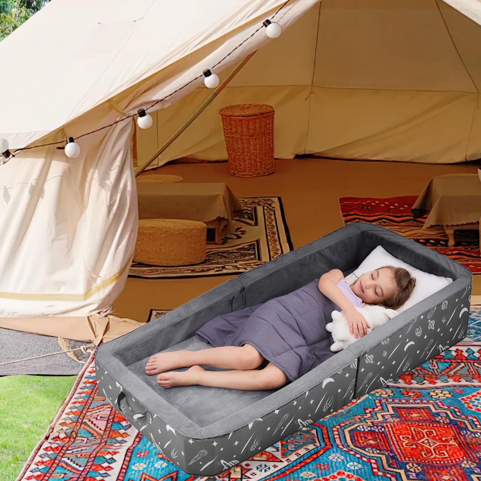 JOYWOO Toddler Floor Bed - Foldable Portable Travel Bed for Kids 3-6 Years | Washable Cloth Cover | Perfect for Home, Playtime, Naps & Hotels | Charcoal Grey Kids Sleeping Cot for Daycare & Sleepovers