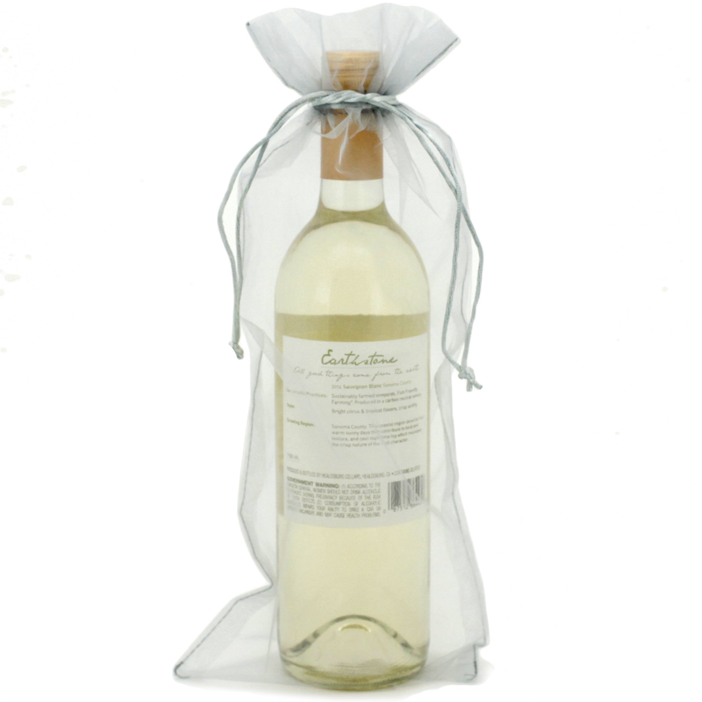 20 Pack Silver Organza Wine Bags - 15