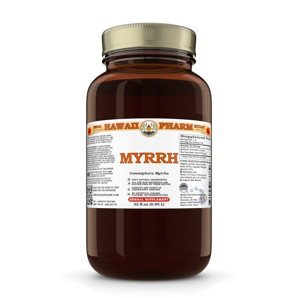 **Organic Myrrh (Commiphora Myrrha) Liquid Extract - 32 fl.oz Herbal Supplement by Hawaii Pharm - Made in USA - Supports Immune Health, Oral Care & Skin Wellness - Perfect for Tinctures, DIY Remedies & Aromatherapy**