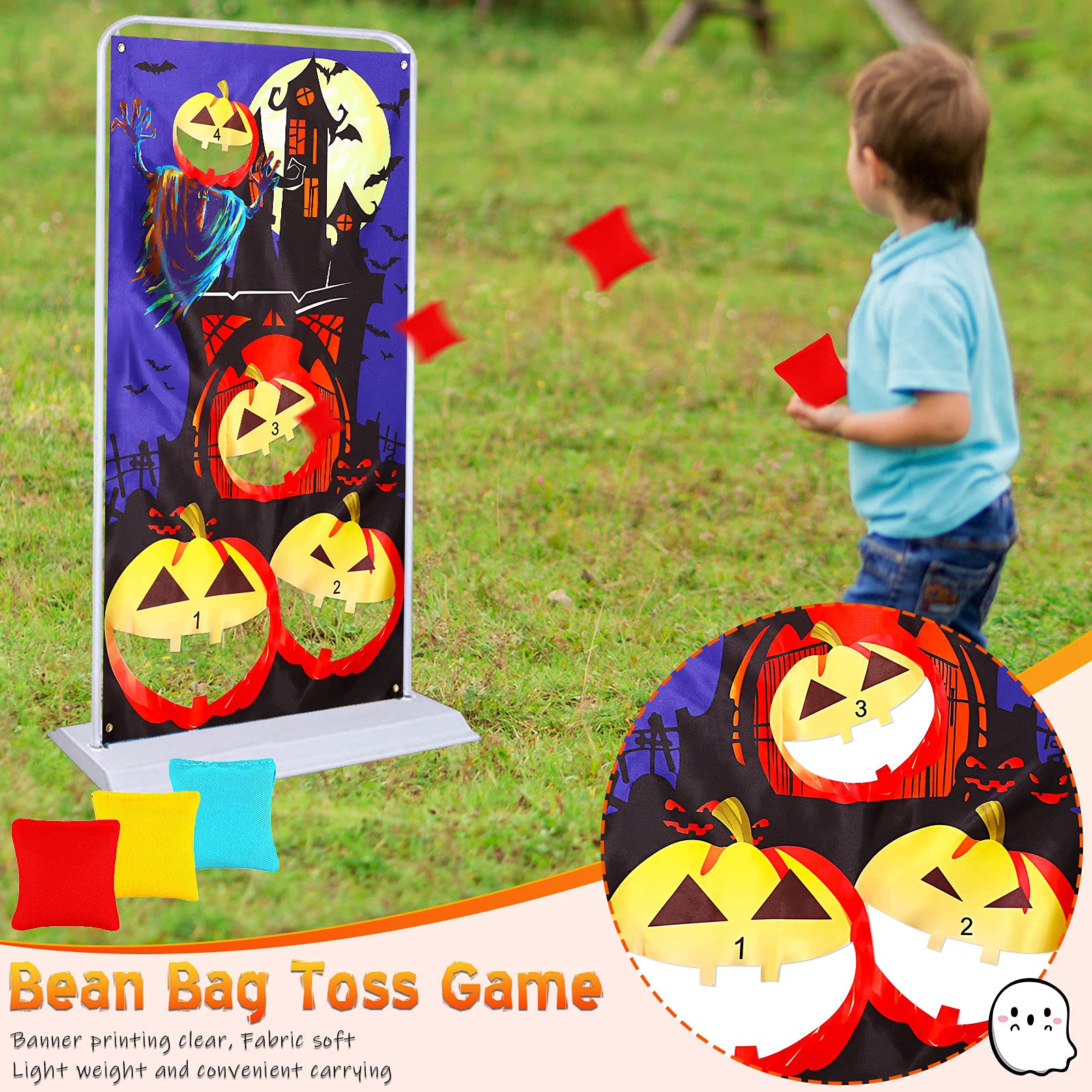 Halloween Toss Game Set with Witch Hat & Pumpkin Rings - Outdoor Party Games