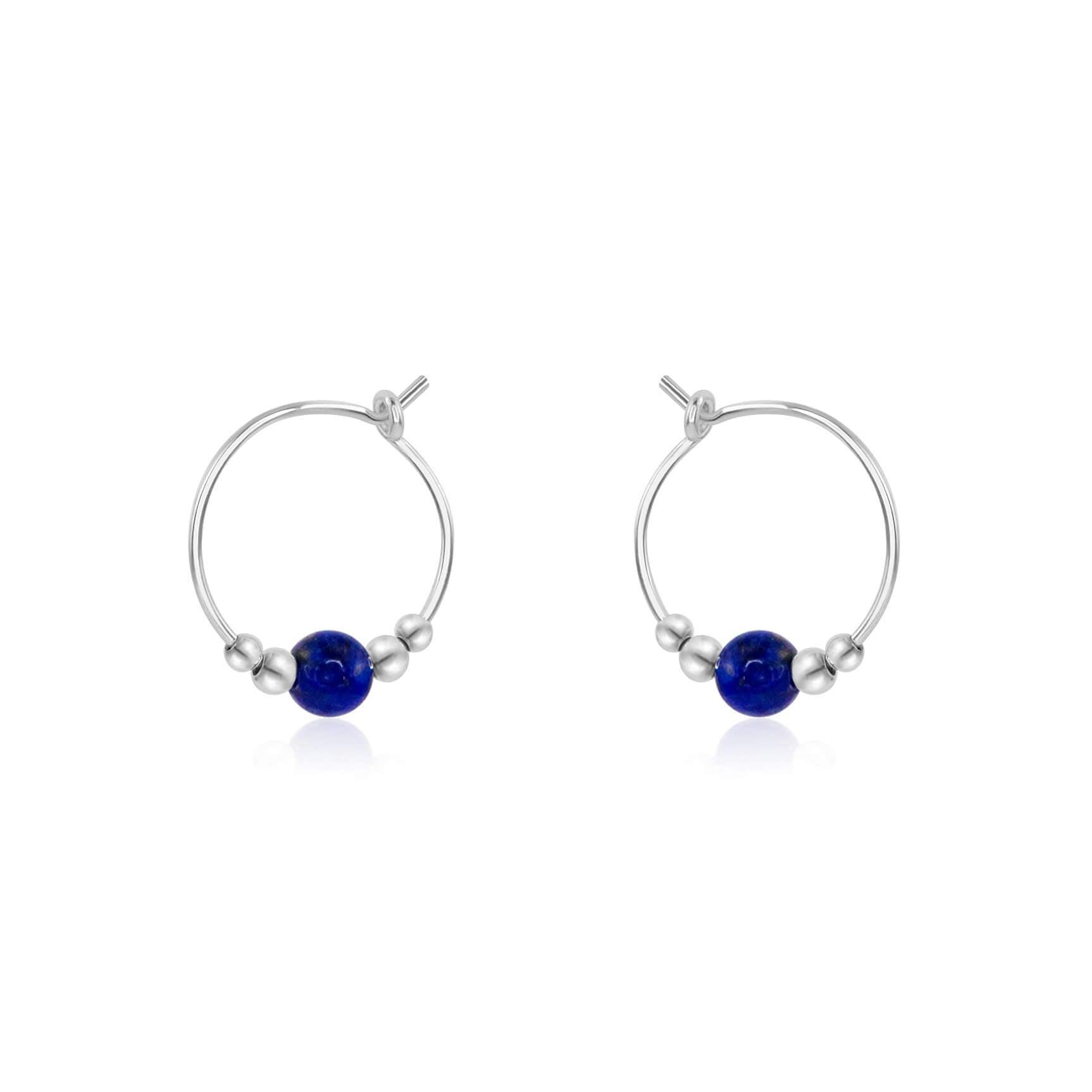 Lapis Lazuli Gemstone Hoop Earrings - 14K Gold Plated Tiny Beaded Hoops for Women, Boho Chic Jewelry Gift for Her | Perfect for Parties, Weddings & Everyday Wear