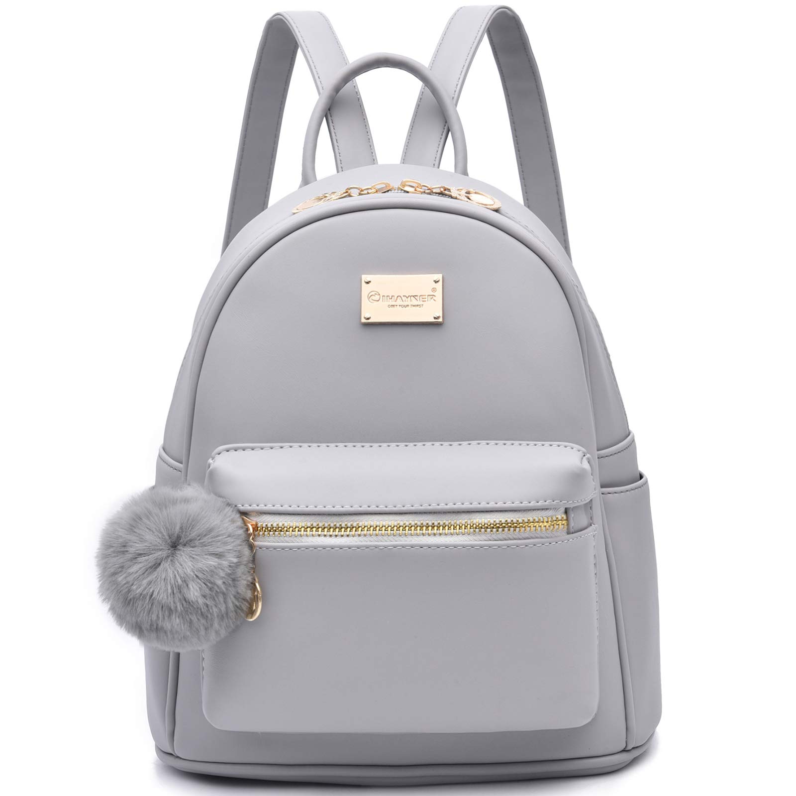IHAYNER Girls Fashion Backpack Purse - Genuine Leather Mini Backpack for Women & Teens, Cute Satchel School Bag with Pompom, Perfect for Travel, Daypack & Daily Use
