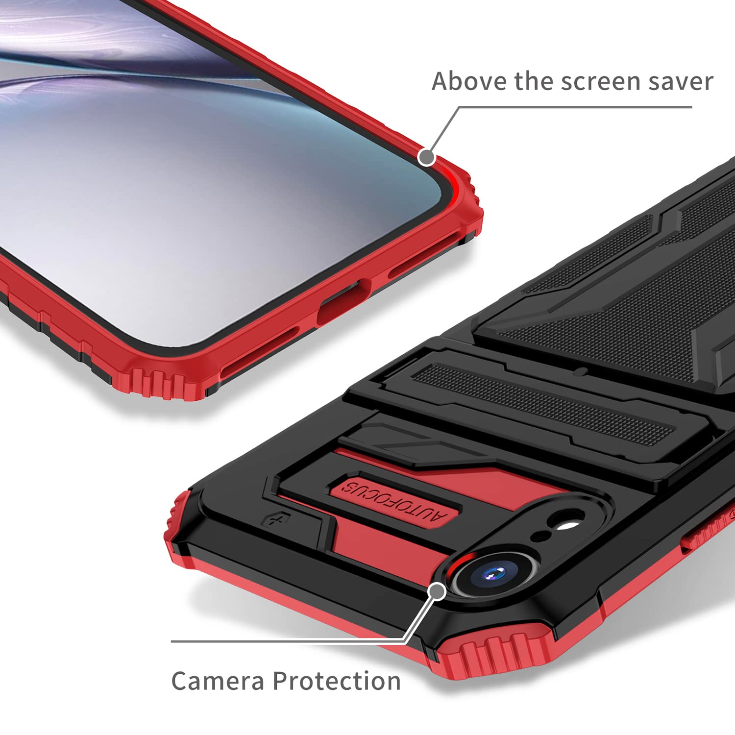 Military Grade Shockproof iPhone XR Wallet Case with Credit Card Holder & Kickstand - Slim Rugged Heavy Duty Defender Armor Protective Phone Cover (Red) - Perfect for Travel, Work & Everyday Use