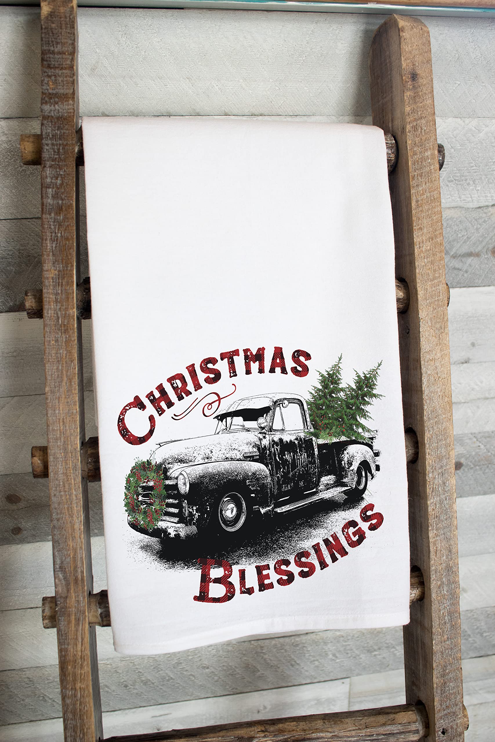 Christmas Flour Sack Dish Towels - Holiday Kitchen Tea Towels Set for Xmas Decor (Old Truck Design) - Perfect for Holiday Baking, Gift Wrapping & Festive Home Decor