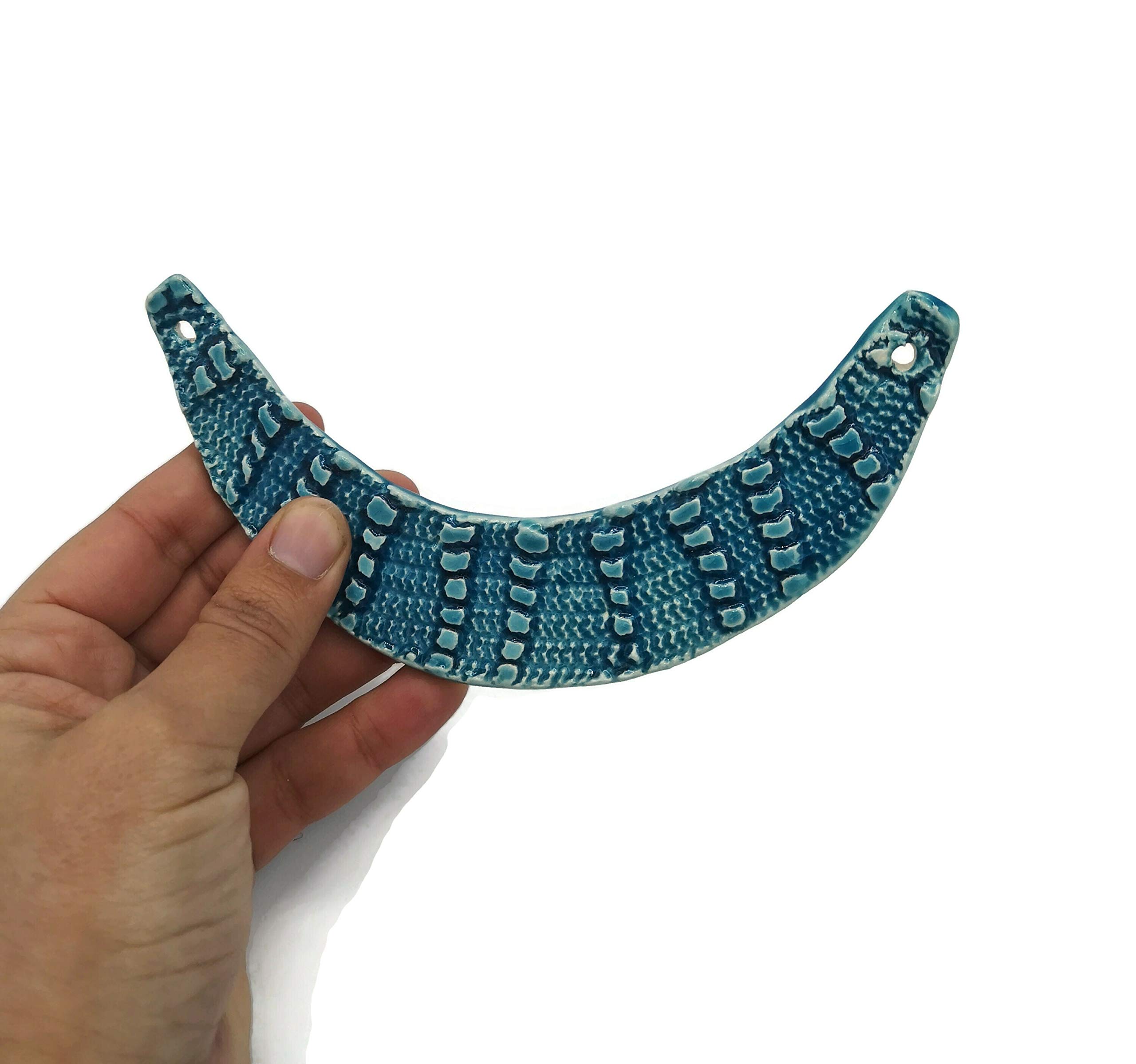 Handmade Blue Ceramic Bib Necklace for Women - Large Statement Pendant for Jewelry Making & DIY Crafts | Perfect for Parties, Weddings & Boho Fashion Accessories