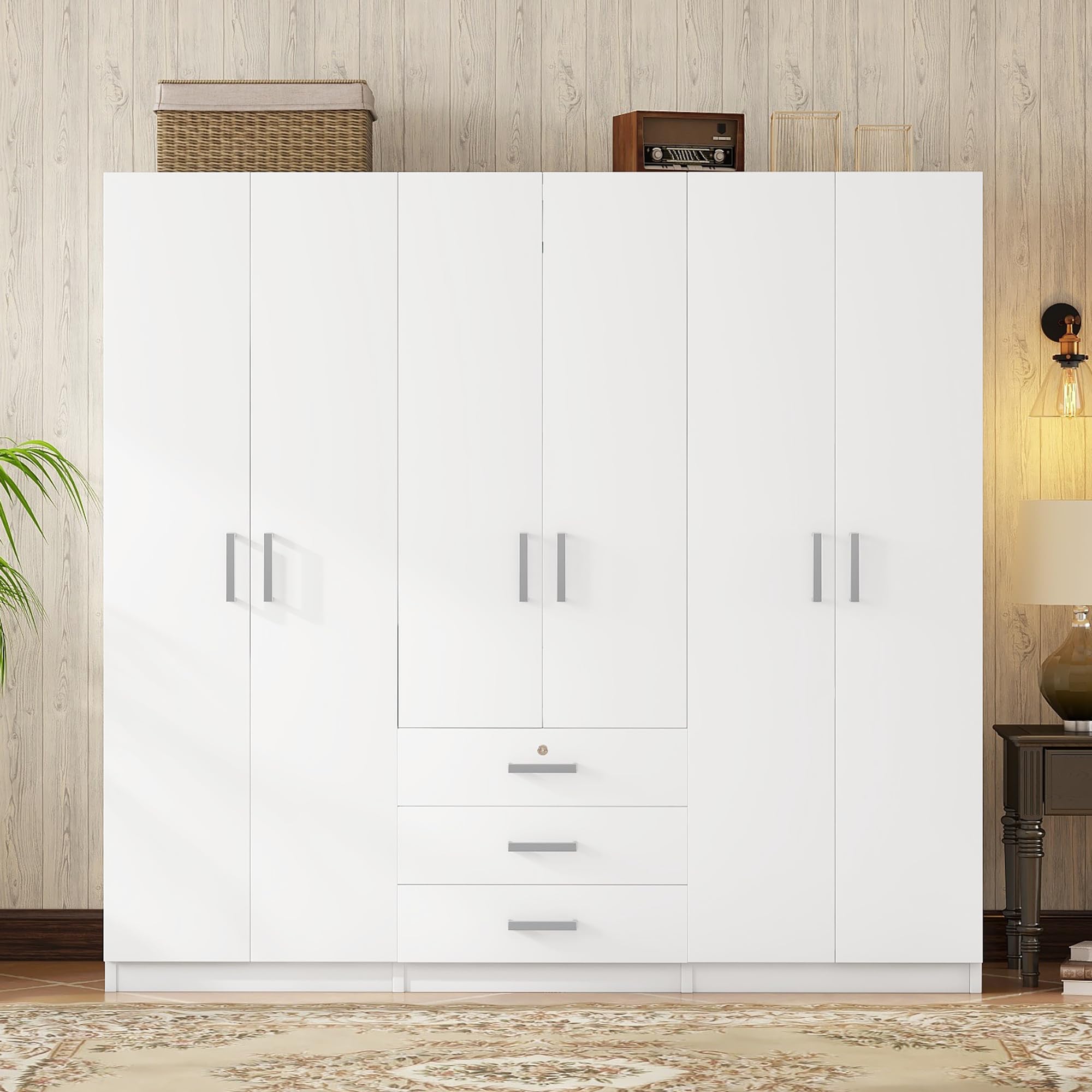 Large 6-Door Wooden Wardrobe Closet - 70.9