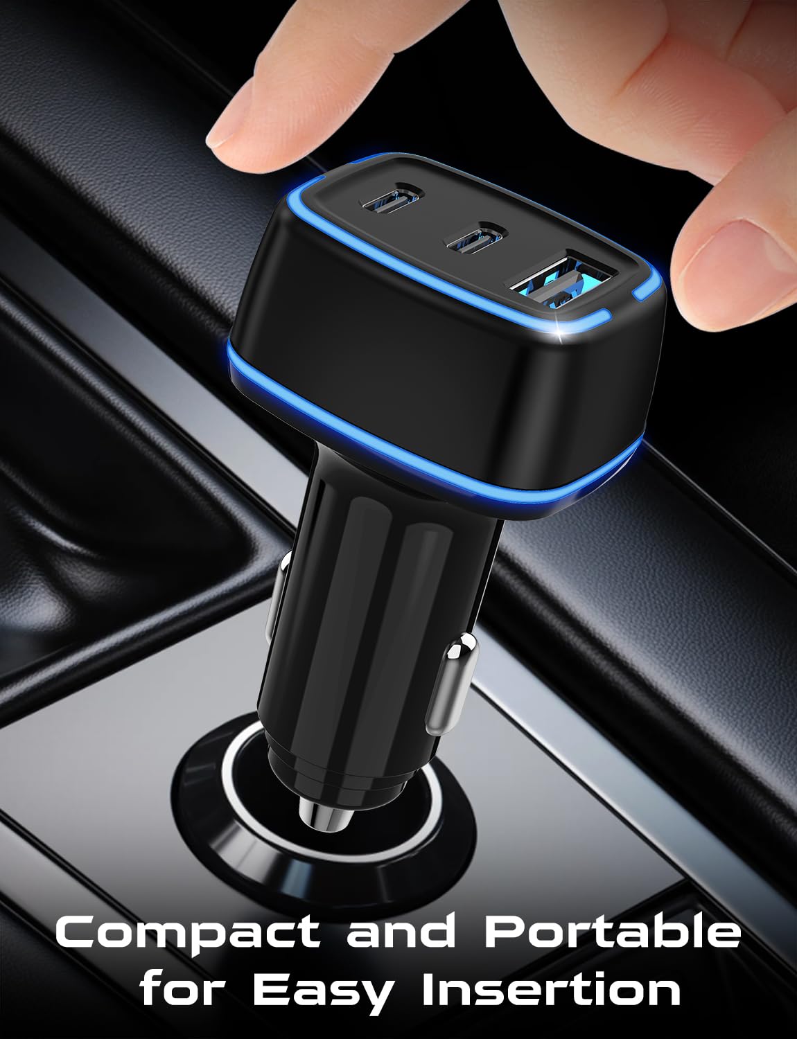 3-Port USB C Car Charger with PD - Super Mini Cigarette Lighter Adapter (2-Pack) - Fast Charging for iPhone 16/15 Pro Max, Galaxy S25/S24, iPad, Pixel & Android Phones - Perfect Travel Accessory for Road Trips & Commuting