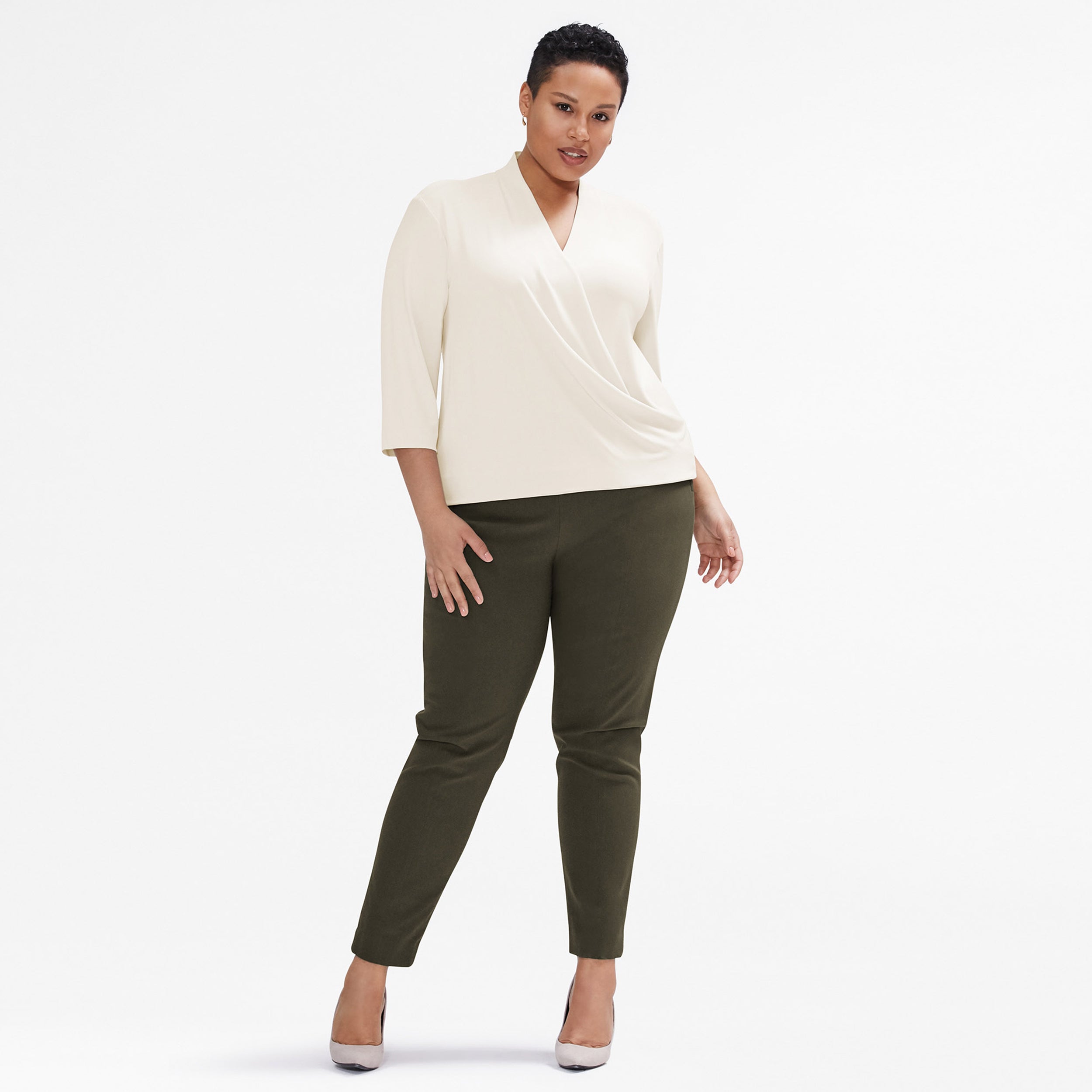 Foster Cigarette Pants for Women - PowerStretch High Waist Slim Fit Trousers in Dark Olive | Perfect for Work, Travel & Outdoor Activities