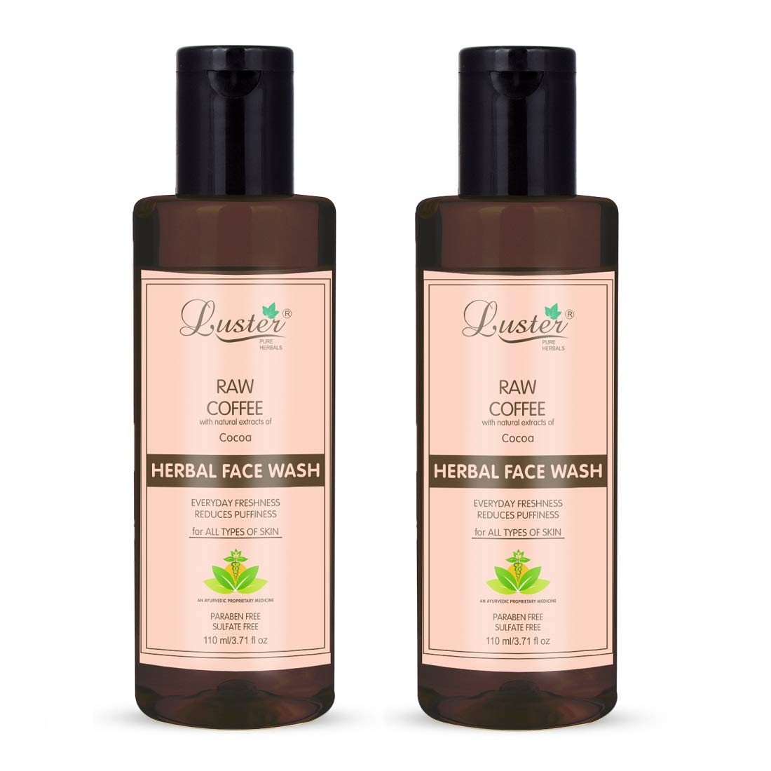 Luster Raw Coffee Face Wash with Cocoa Extracts - Reduces Puffiness & Brightens Skin - Paraben & Sulfate Free Cleanser for Women & Men - 110ml (Pack of 2) - Perfect for Morning Skincare Routine & Post-Workout Refreshment