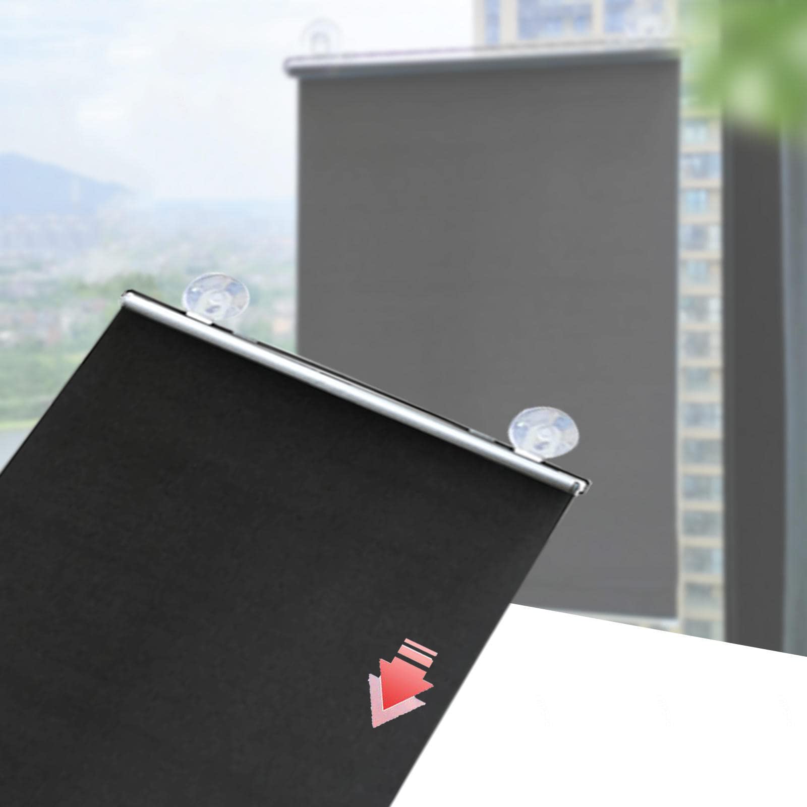 Blackout Window Curtains with Suction Cups - No Drill Roller Blinds, 75% UV Protection & Thermal Insulation, Light Filtering Fabric for Temporary Window Shades (30x125cm/12x49in, Black) - Perfect for Bedrooms, Nurseries, Home Offices & Apartments