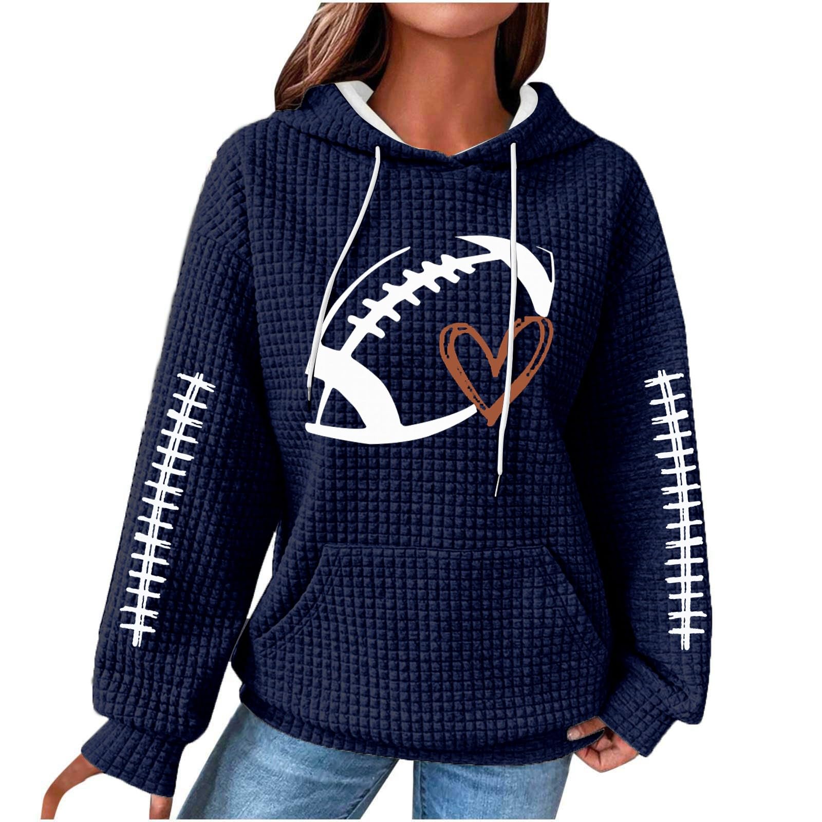 Women's Long Sleeve Waffle Hoodie - Loose Drop Shoulder Pullover Sweatshirt with Pocket | Trendy Y2K Fashion for Casual Wear, Street Style & Winter Outfits