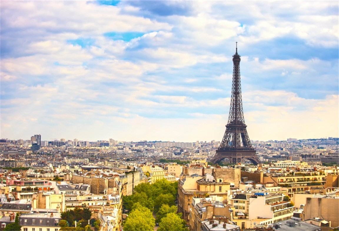 AOFOTO 7x5ft Gothic Ancient City Road House Eiffel Tower Photography Backdrop - High Resolution Sunny Day Background for Kids & Adults Portrait Studio, YouTube Videos, Wall Decor (Artistic Photo Props)