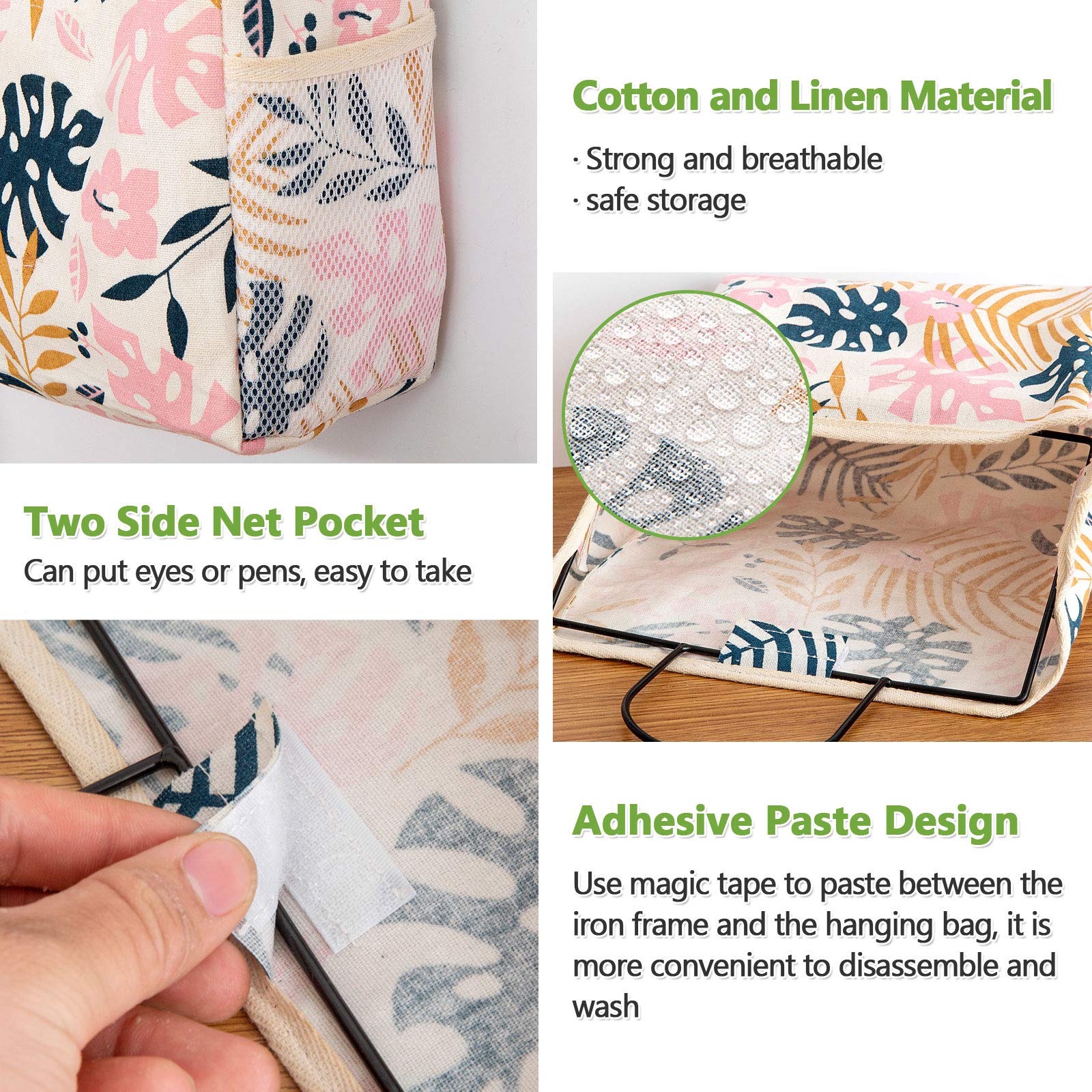 2-Pack Over The Door Hanging Storage Organizer - Cotton Linen Fabric Wall Pocket Basket for Closet, Bedroom & Bathroom - Perfect for Towels, Toys, Accessories & More