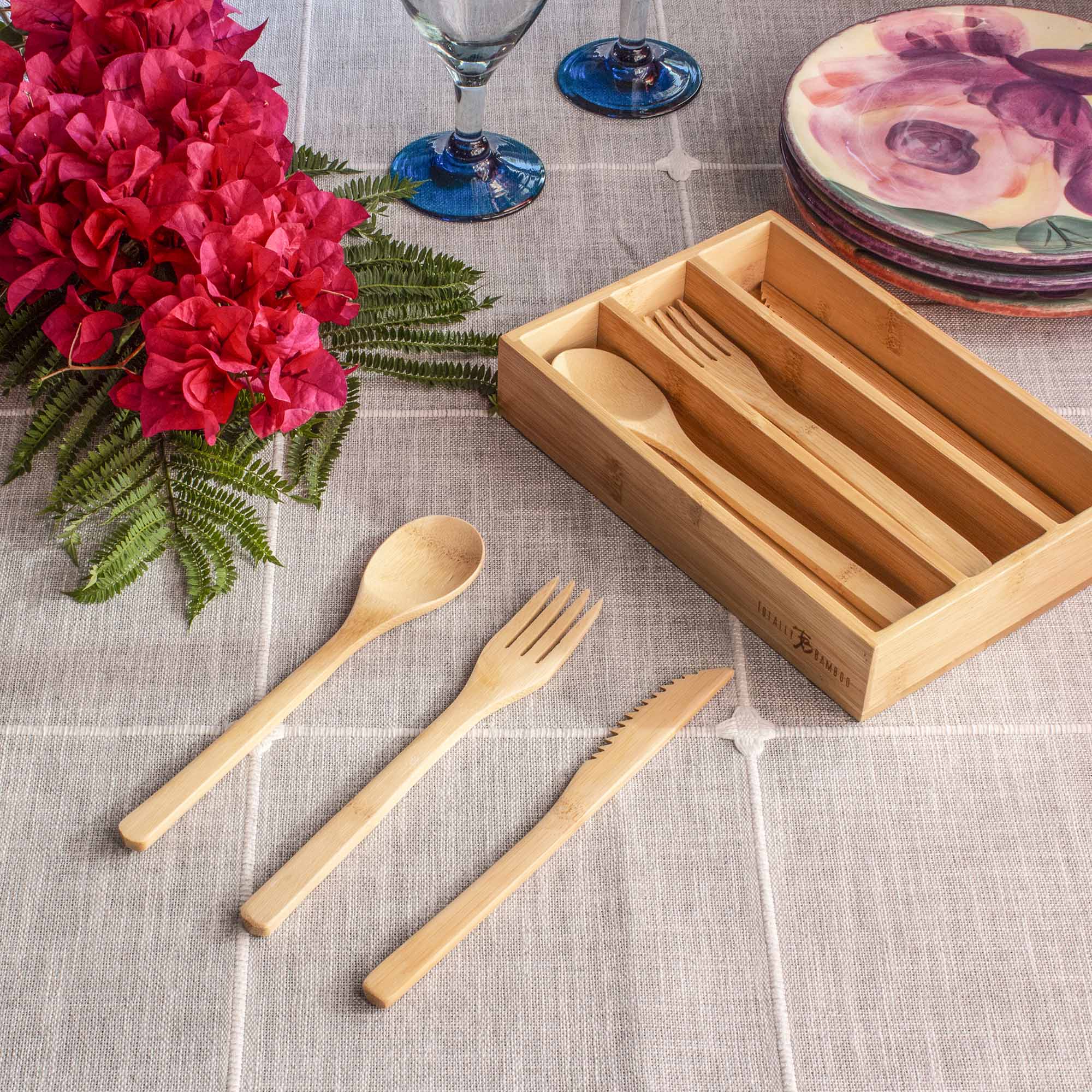 12-Piece Reusable Bamboo Cutlery Set with Travel Case | Eco-Friendly Utensils for Camping, Picnics & Zero Waste Lifestyle