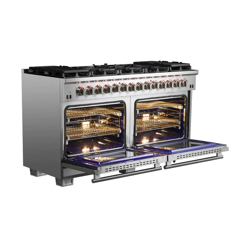 Forno 60 Inch Capriasca Dual Fuel Range with 240V Electric Oven - 10 Sealed Burners & 200,000 BTUs - Model FFSGS6187 - Perfect for Large Kitchens, Restaurants, and Catering Services