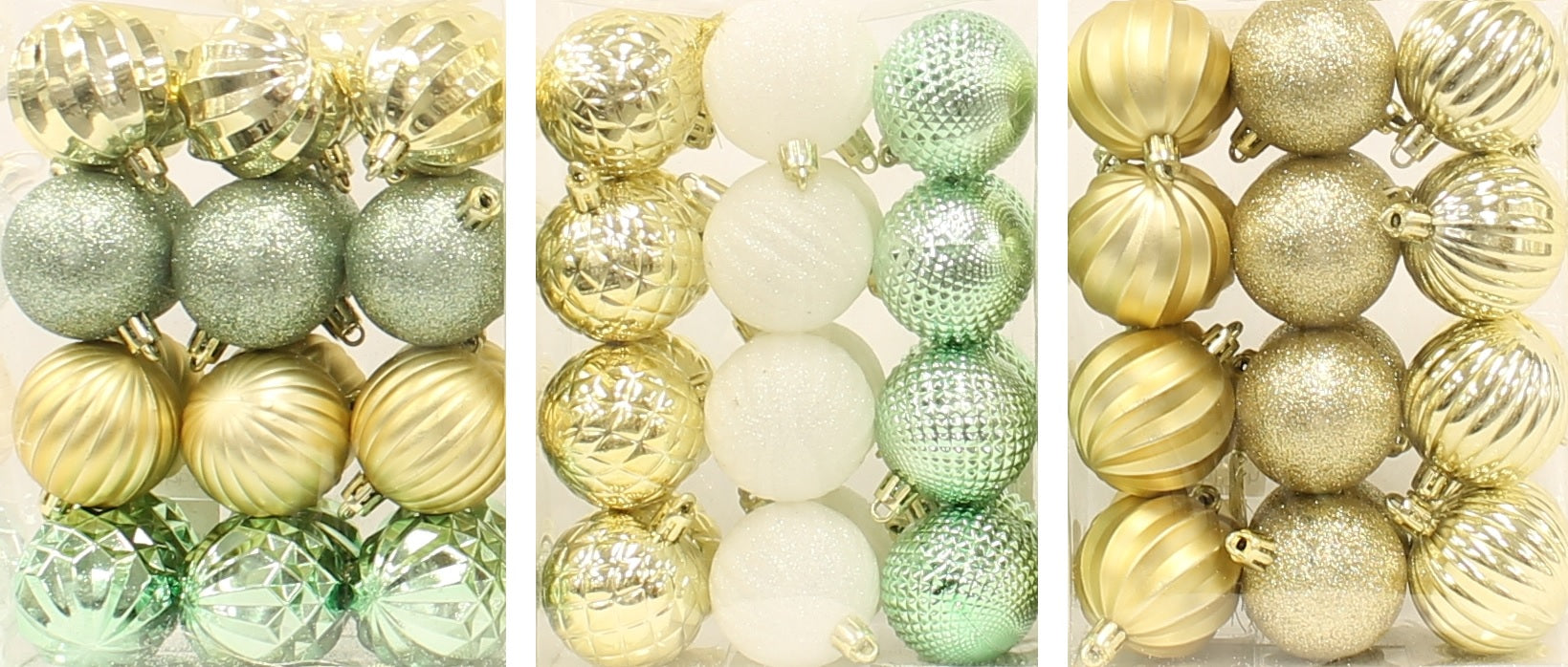 24 Pack of 50MM Christmas Tree Ornaments - Light Green, Gold & White Holiday Ball Decorations for Xmas Tree, Party & Home Decor