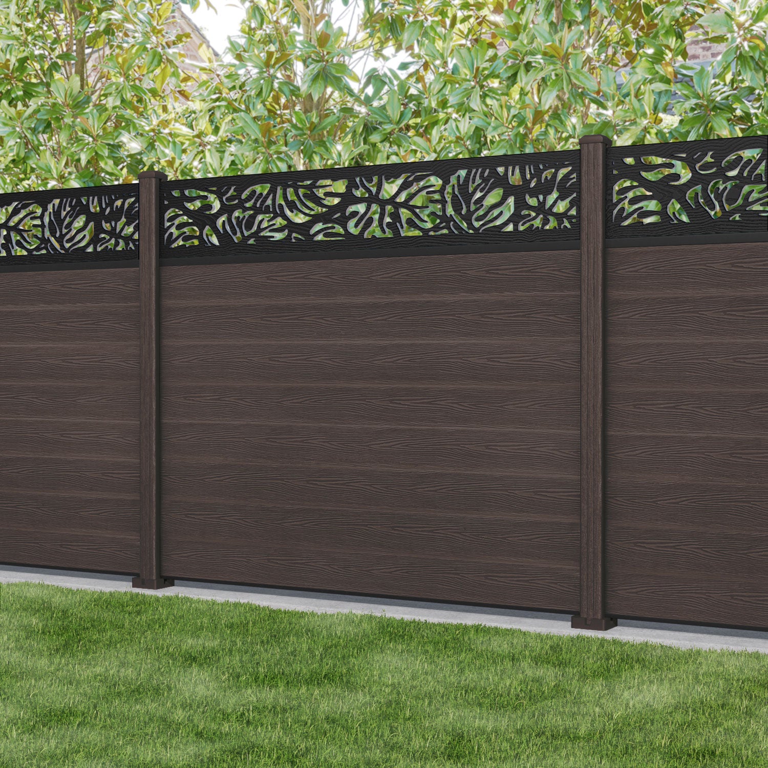 Classic Botanic Fence Panel - Mid Brown Composite Fence with Durable Posts | Perfect for Garden, Backyard, and Outdoor Privacy Fencing