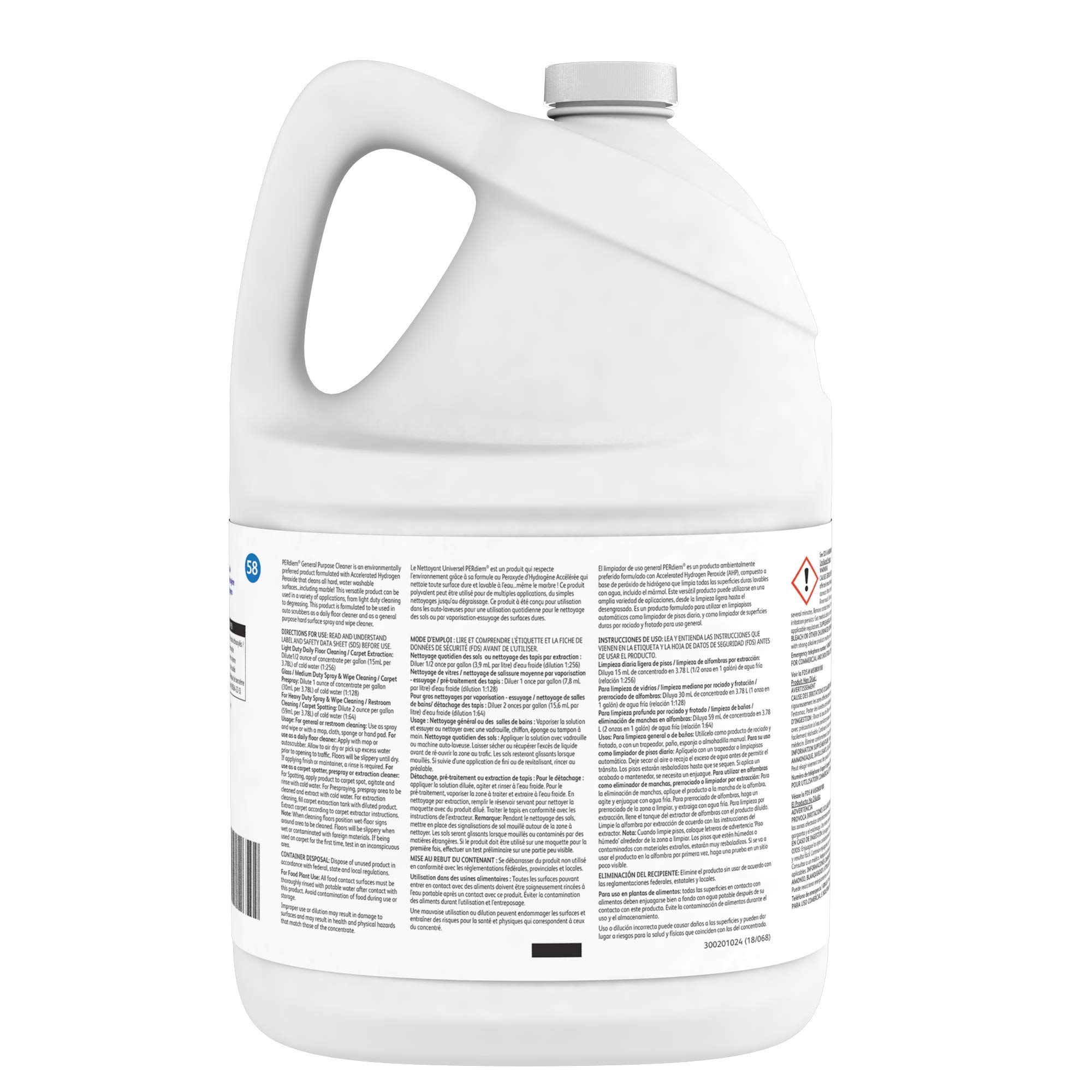 Diversey 94998841 PERdiem General Purpose Cleaner with Hydrogen Peroxide - Concentrated Floor, Bathroom & Hard Surface Cleaner, 1-Gallon (Pack of 4) | Ideal for Hospitals, Schools & Commercial Cleaning