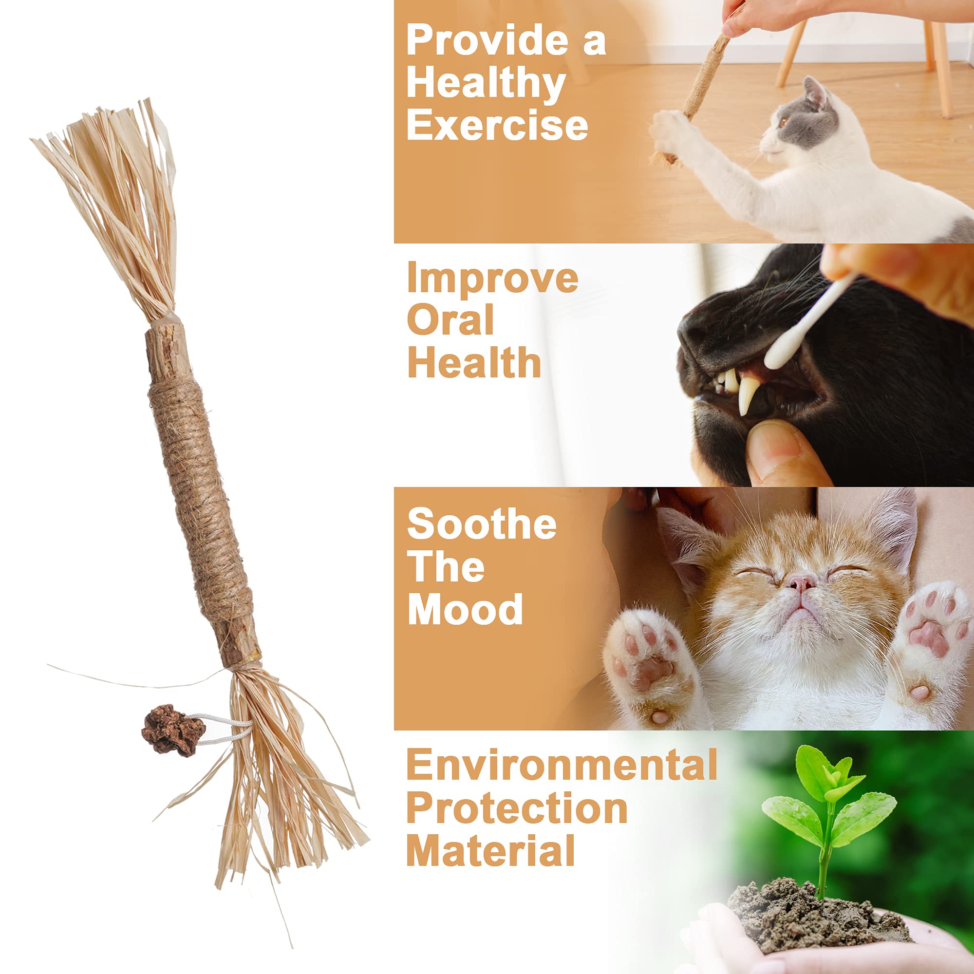 PAZ'S GIFT Natural Silvervine Catnip Sticks & Cat Kick Toys - 3-Pack Dental Chew Toys for Kittens, Interactive Indoor Cat Toys with Catnip to Clean Teeth, Reduce Obesity & Loneliness | Perfect for Playtime, Teething Relief & Bonding with Your Feline Friend