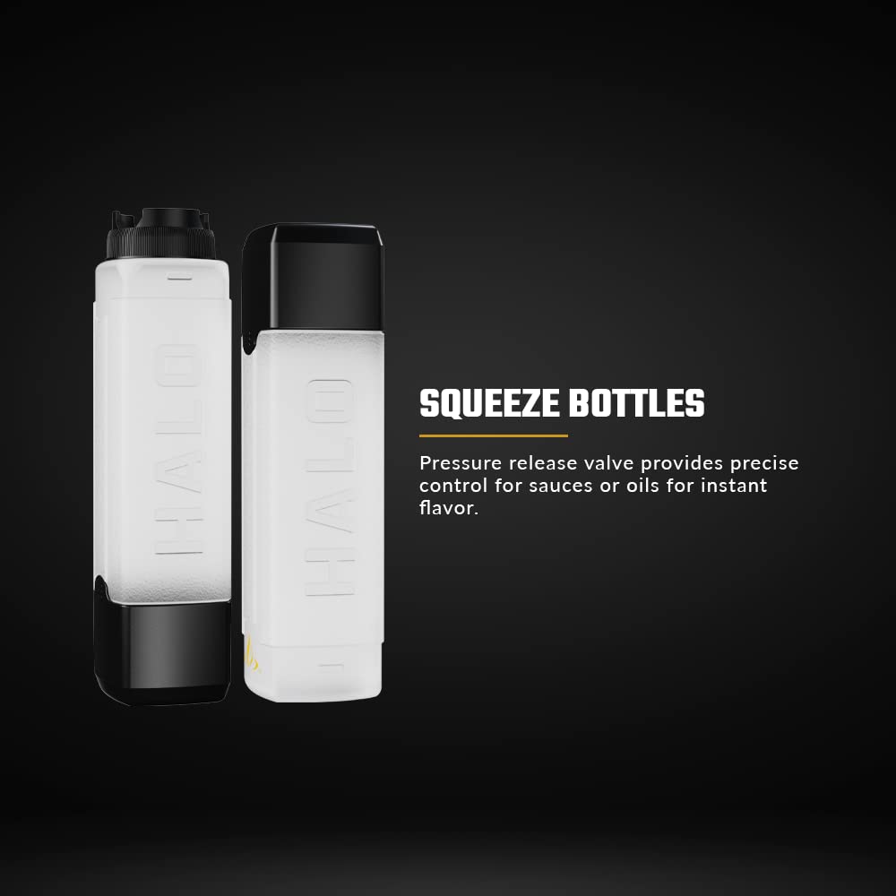 HALO Elite Squeeze Bottle 27 oz (3-Pack) - Premium Oil & Sauce Dispenser for Griddle Cooking, BBQ, Baking & Kitchen Use - Leak-Proof Condiment Bottles with Precision Tip
