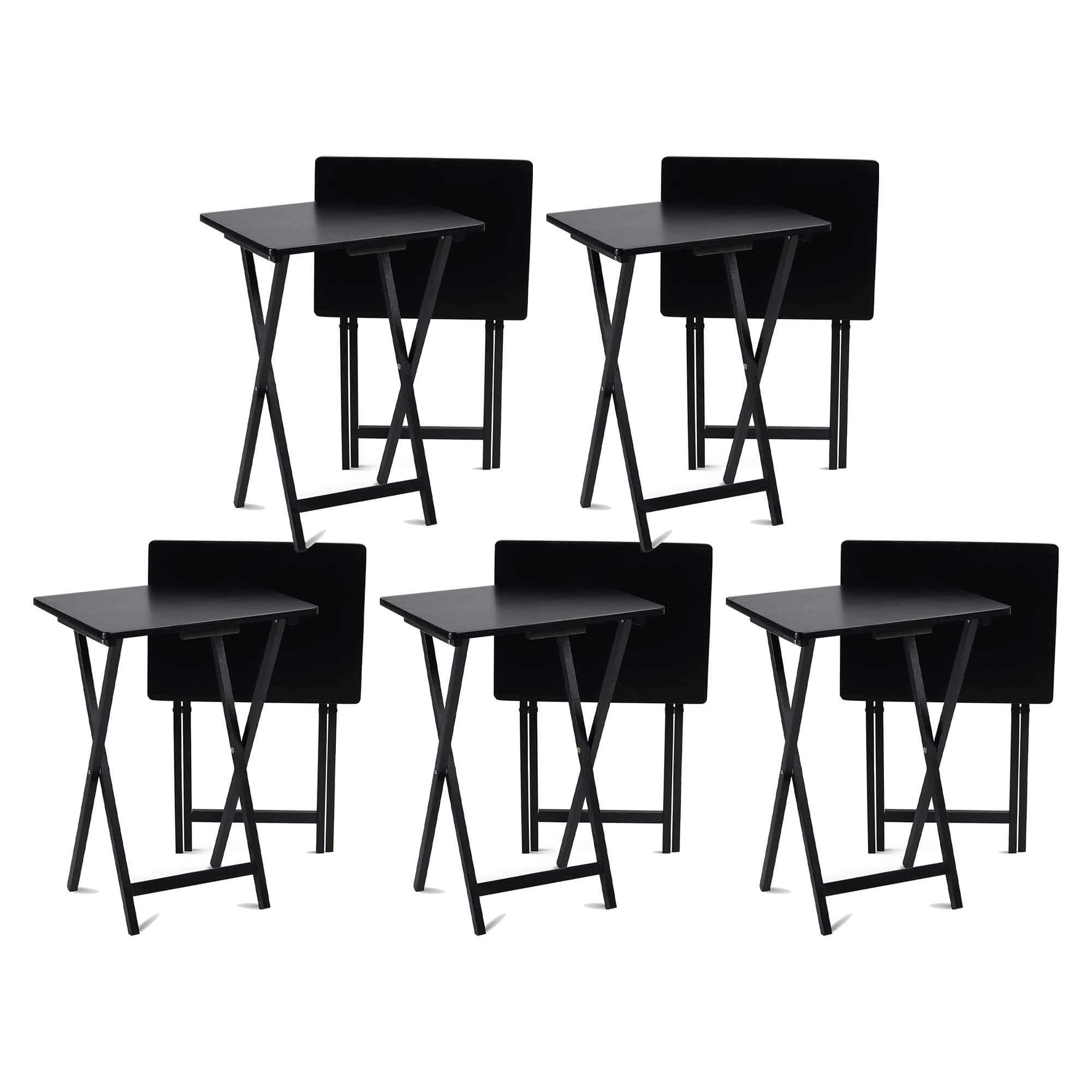 Portable Folding TV Tray Table - Solid Wood Snack Serving Stand with Sturdy Construction, Black (10-Piece Set) - Perfect for Living Room, Bedroom & Home Theater Entertainment