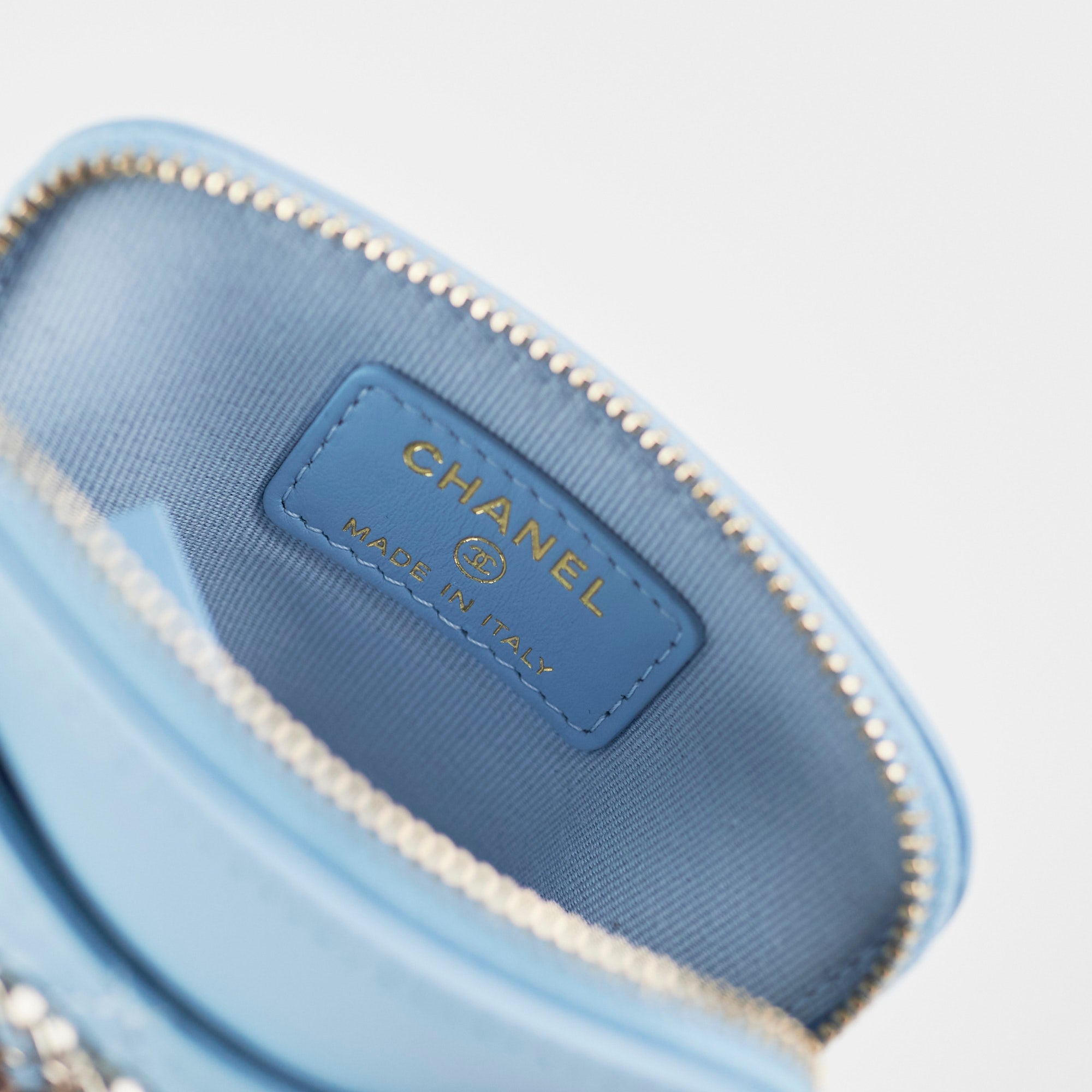Chanel Lambskin Zip Card Wallet Light Blue with Microchip - Perfect for Everyday Use, Travel & Luxury Gift Giving