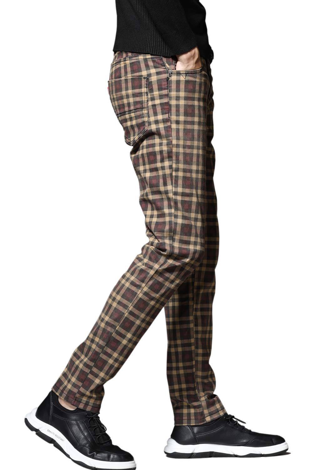 HENGAO Men's Straight Fit Plaid Chino Pants - Casual Office & Business Travel Trousers for Professional Style