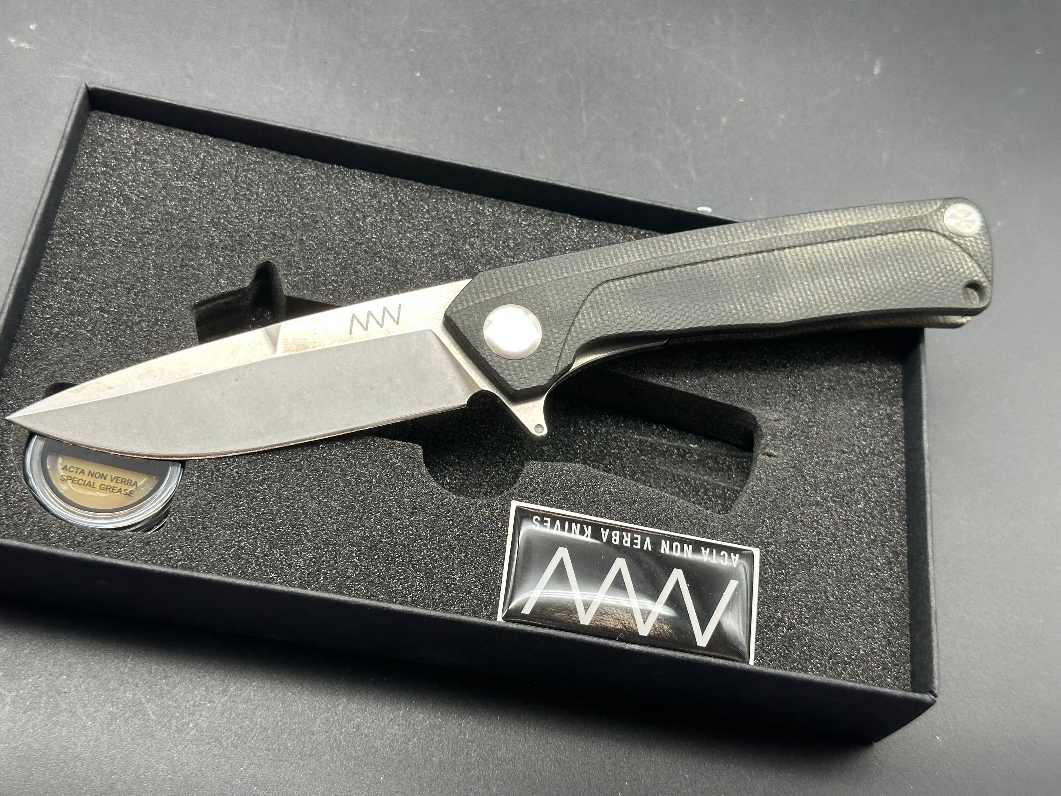 Acta Non Verba Z100 Liner Lock Folding Knife - Black G10 Handle, 3.5