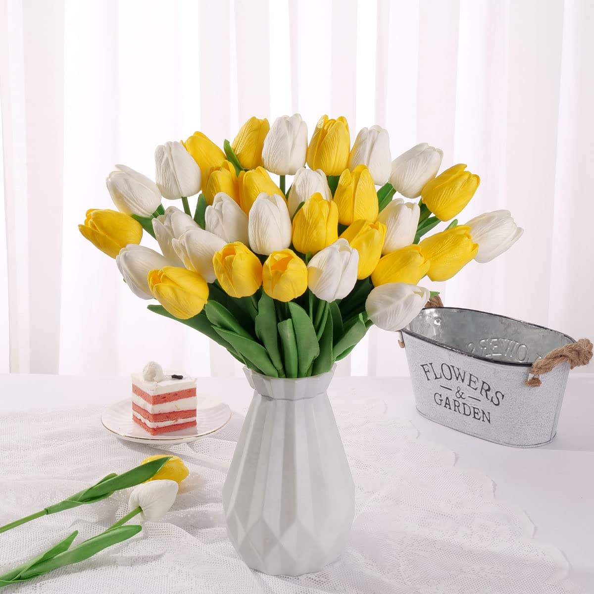CHICIEVE 24pcs Artificial Tulip Flowers - Real Touch PU Tulip Stems for Easter, Spring Wreaths, Wedding Bouquets, Centerpieces, Floral Arrangements, Table Decor (13.5