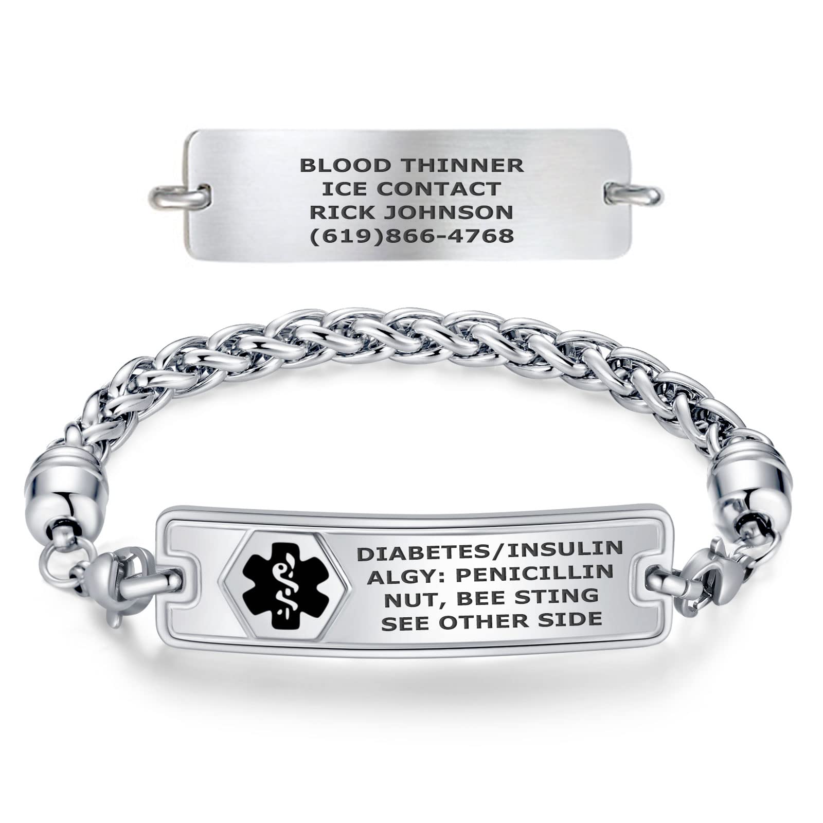 Divoti Custom Engraved Medical Alert Bracelets for Women - Stainless Steel Medical ID Bracelet with Free Engraving - Classic Tag & Wheat Chain - Adjustable Size & Color Options - Perfect for Diabetes, Allergies & Emergency Medical Identification